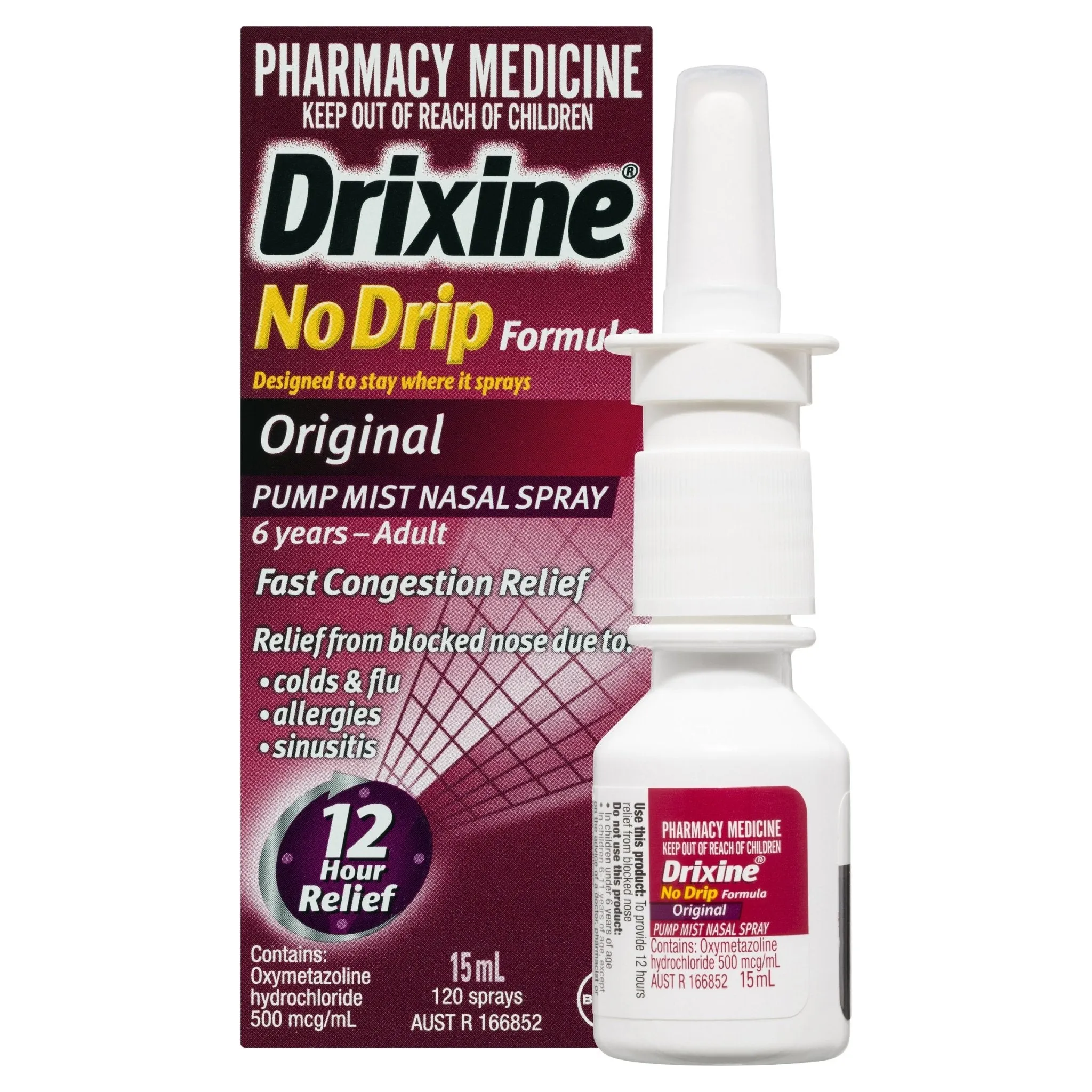 Drixine 12 Hour Relief No Drip Original Nasal Spray 15mL