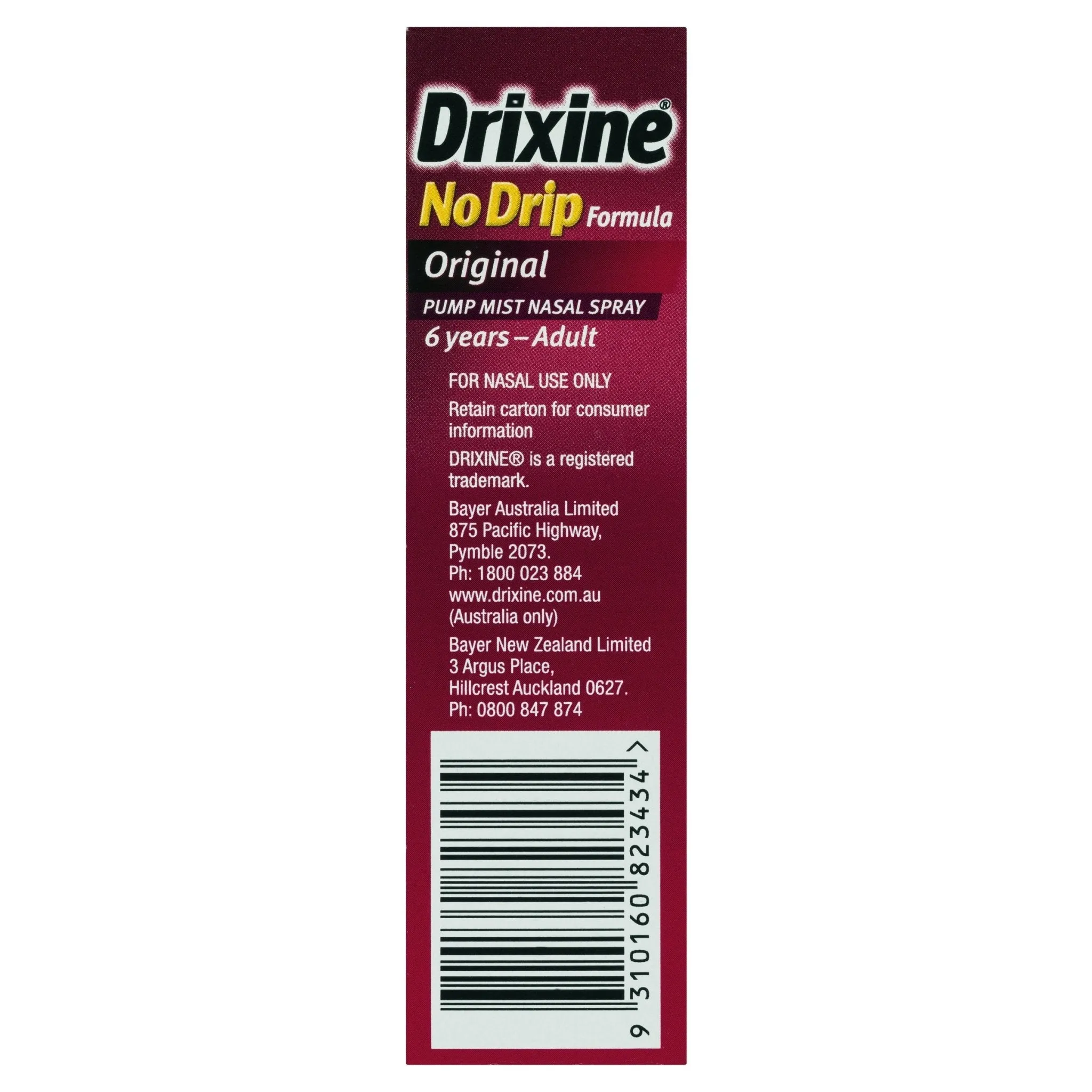 Drixine 12 Hour Relief No Drip Original Nasal Spray 15mL