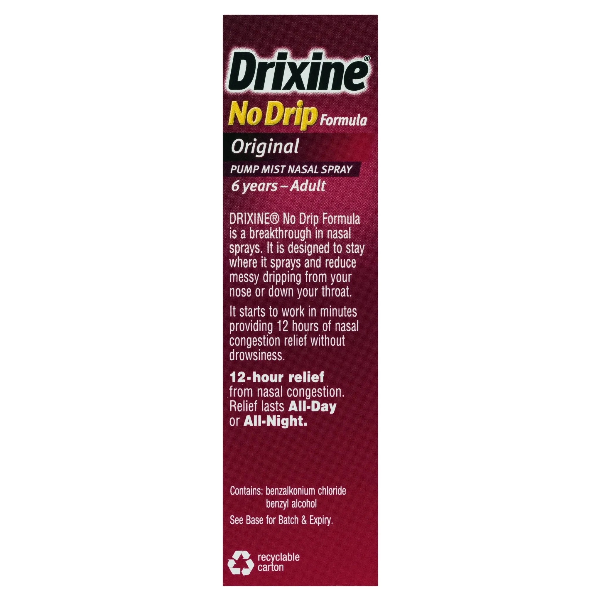 Drixine 12 Hour Relief No Drip Original Nasal Spray 15mL