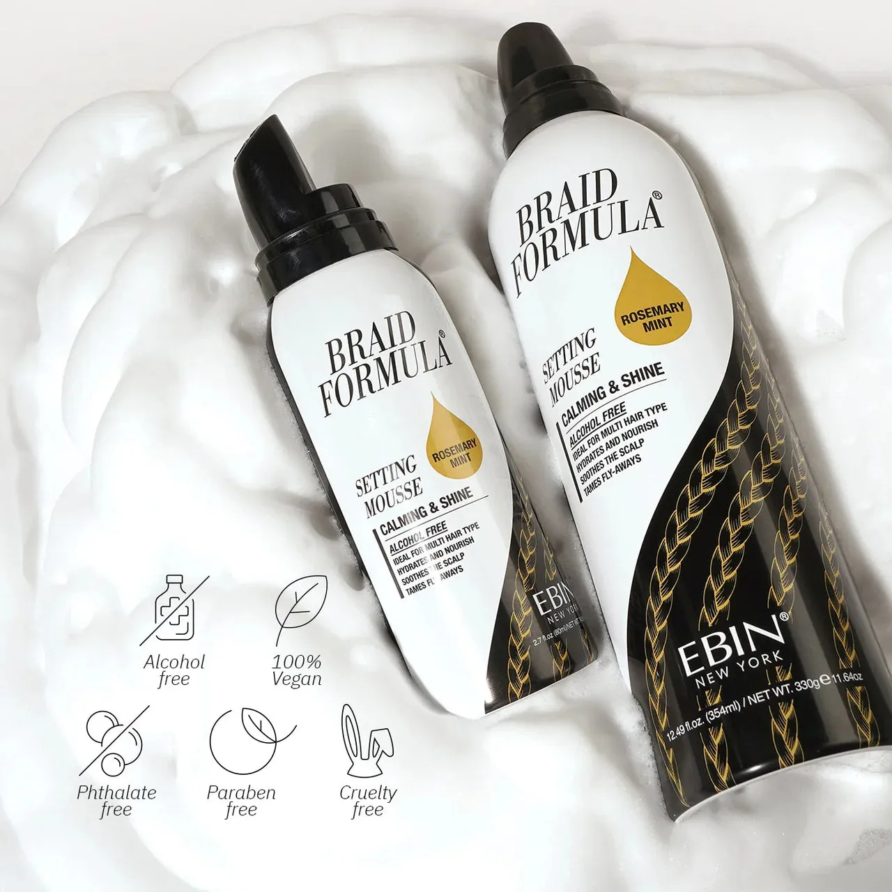 Ebin New York Braid Formula Setting Mousse Smoothing & Shine Menthol