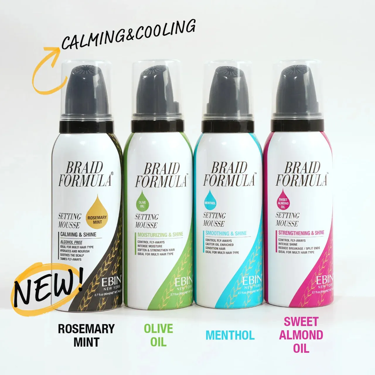 Ebin New York Braid Formula Setting Mousse Smoothing & Shine Menthol