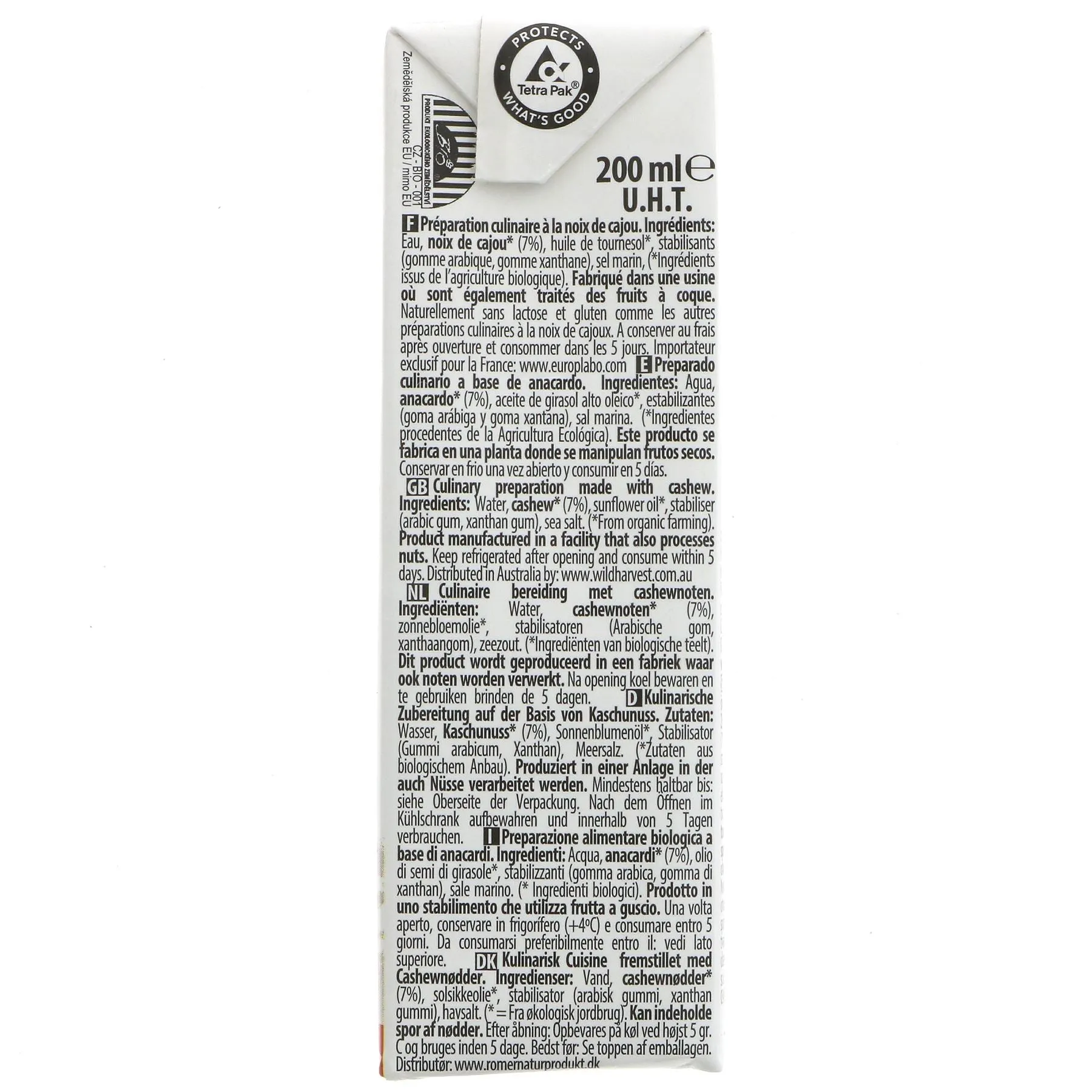Ecomil | Cuisine - Cashew Cream - No Sugar | 200ml