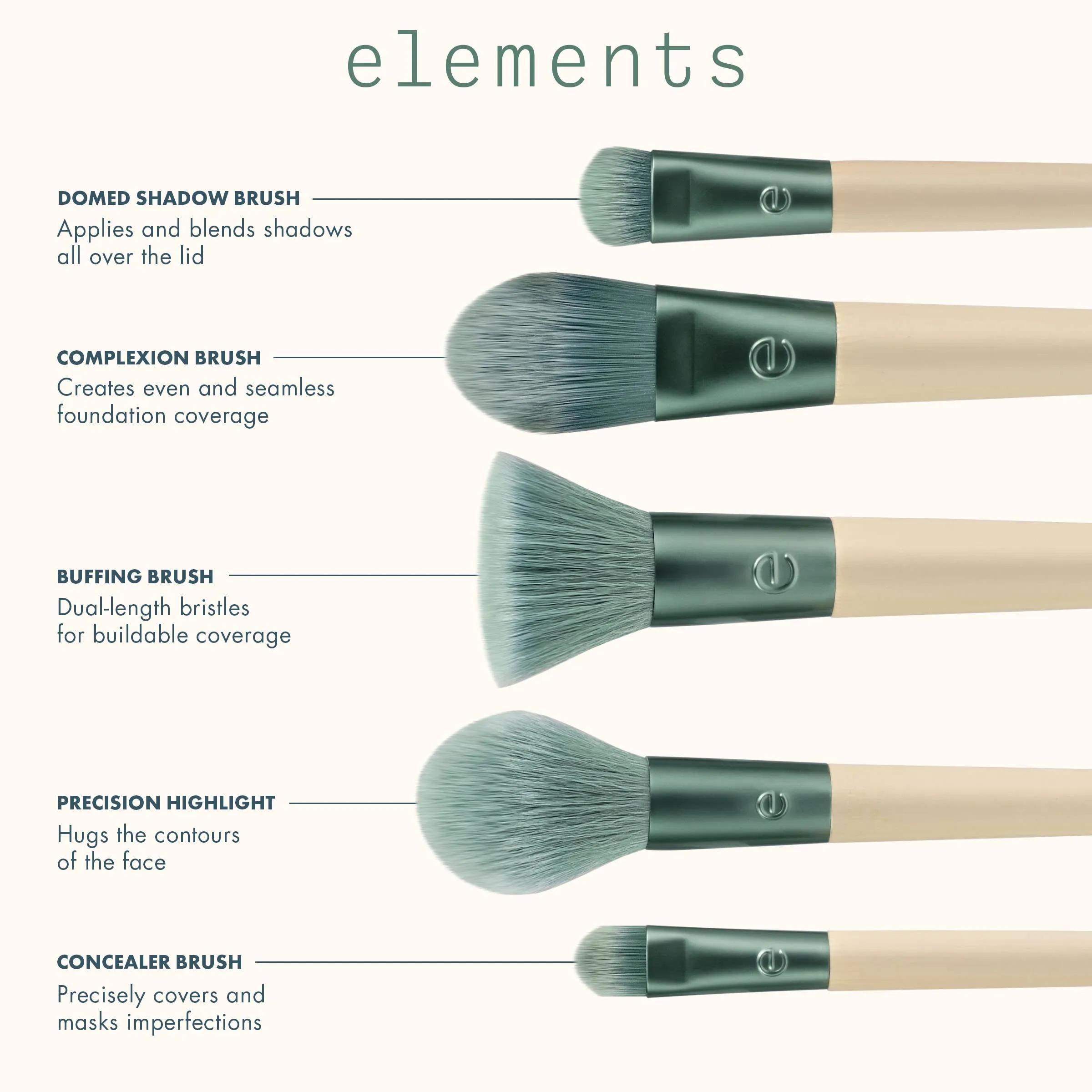 Ecotools supernatural face kit elements collection brush set 5 brushes