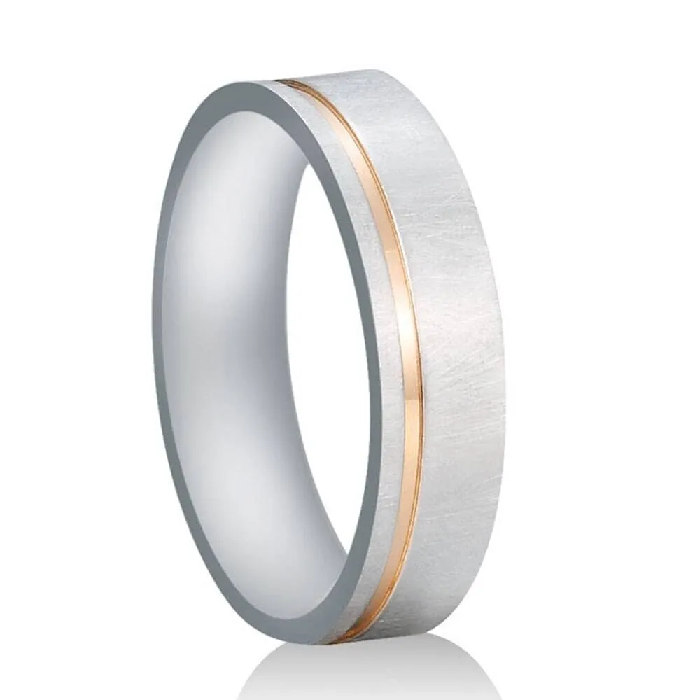 Elegant Created Diamond Mass Brushed Rose Gold Stripe Wedding Band