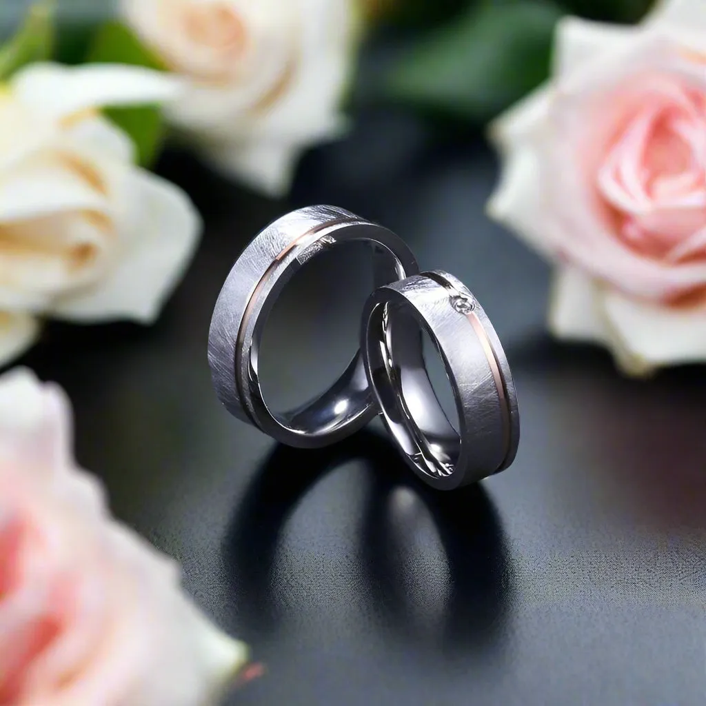 Elegant Created Diamond Mass Brushed Rose Gold Stripe Wedding Band