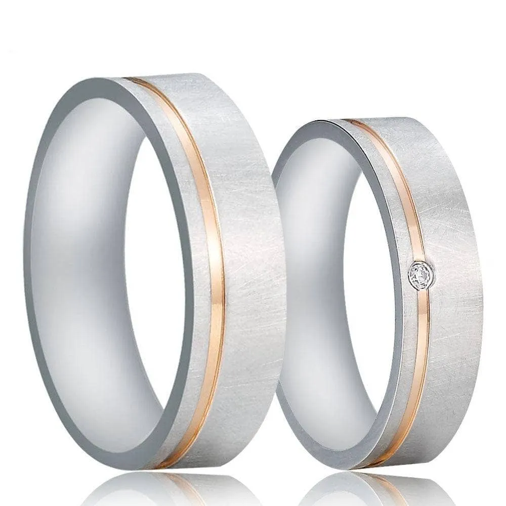 Elegant Created Diamond Mass Brushed Rose Gold Stripe Wedding Band