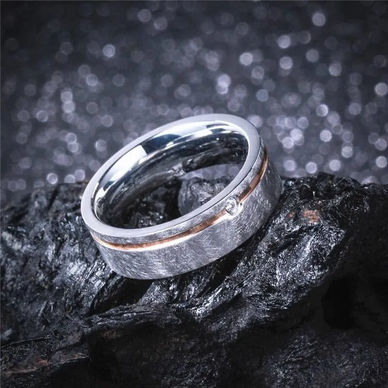 Elegant Created Diamond Mass Brushed Rose Gold Stripe Wedding Band