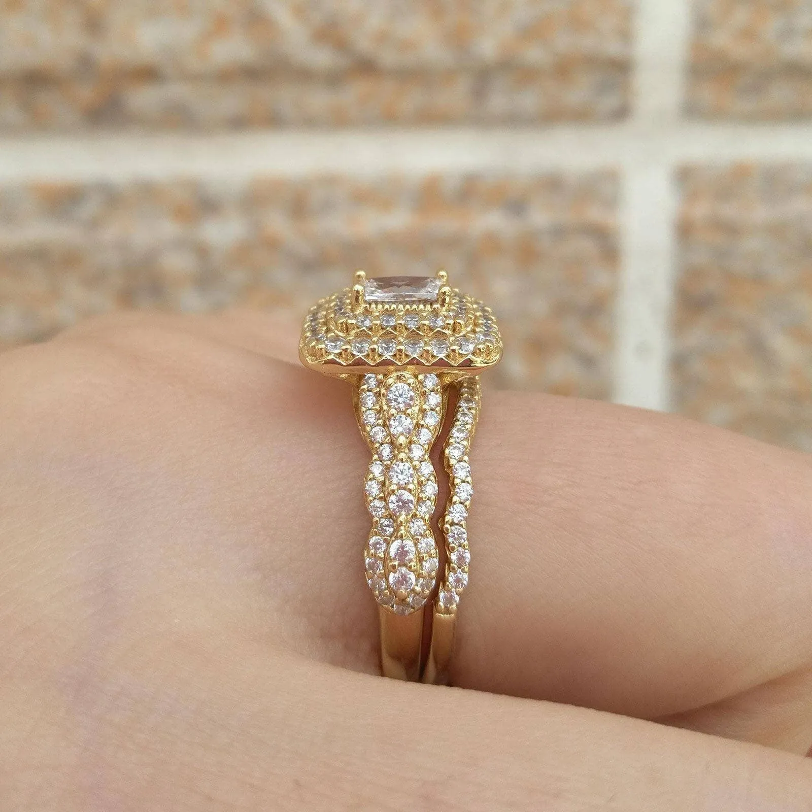 Emerald Cut Created Diamond Engagement Ring Set