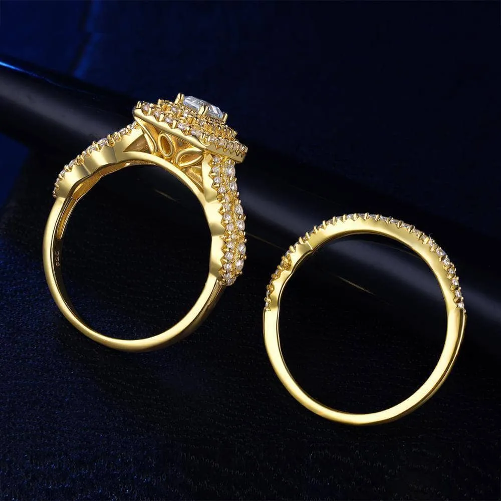 Emerald Cut Created Diamond Engagement Ring Set