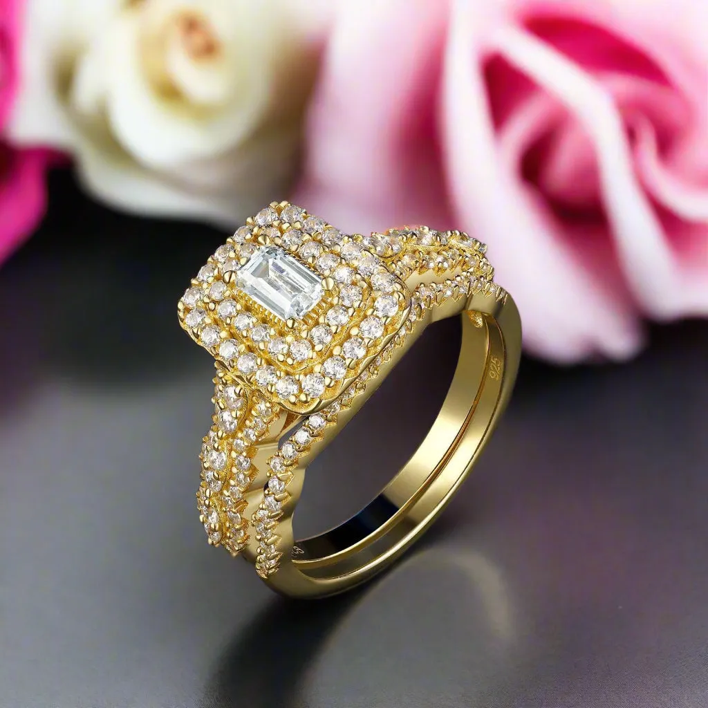 Emerald Cut Created Diamond Engagement Ring Set