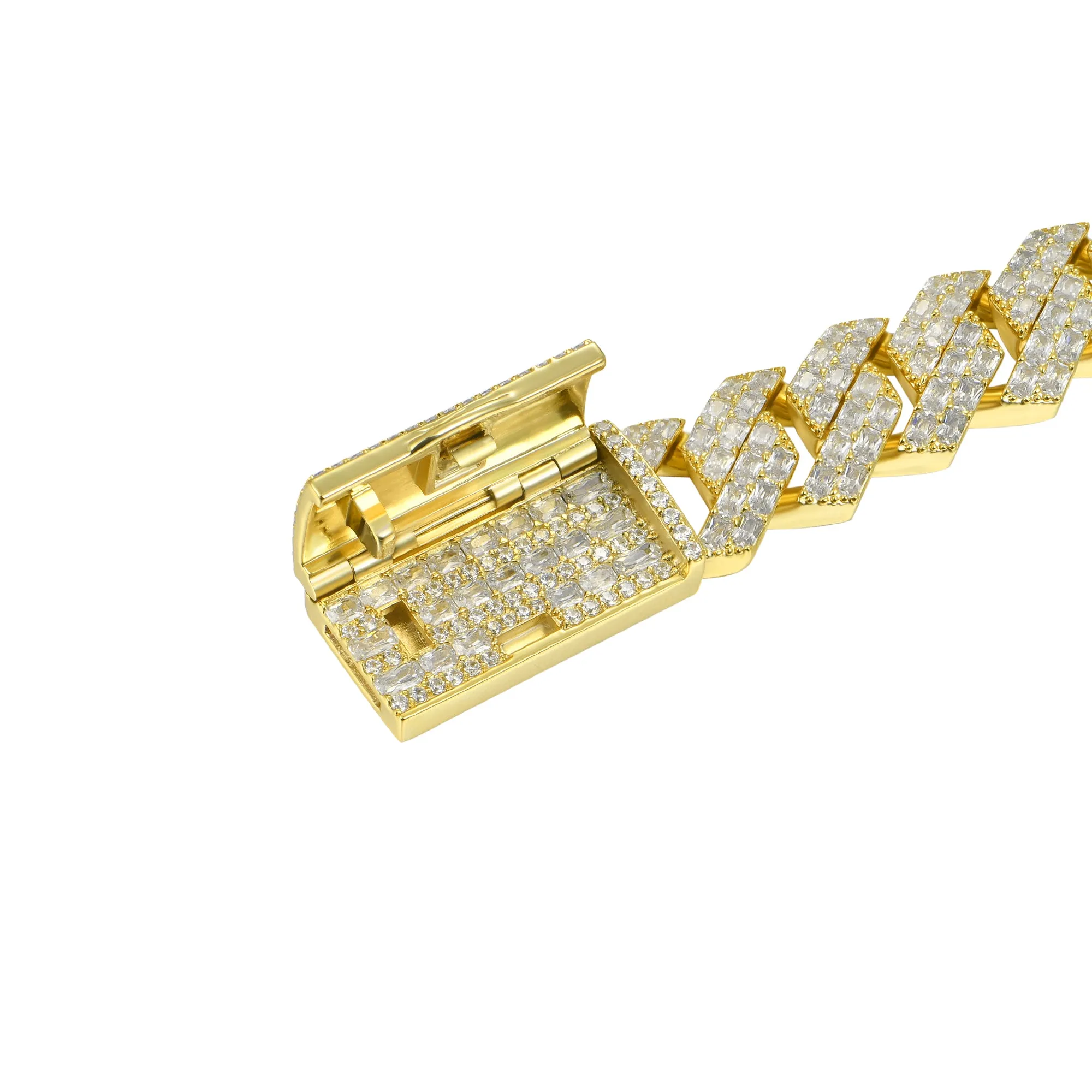 Emerald Cut Prong Cuban Link Chain