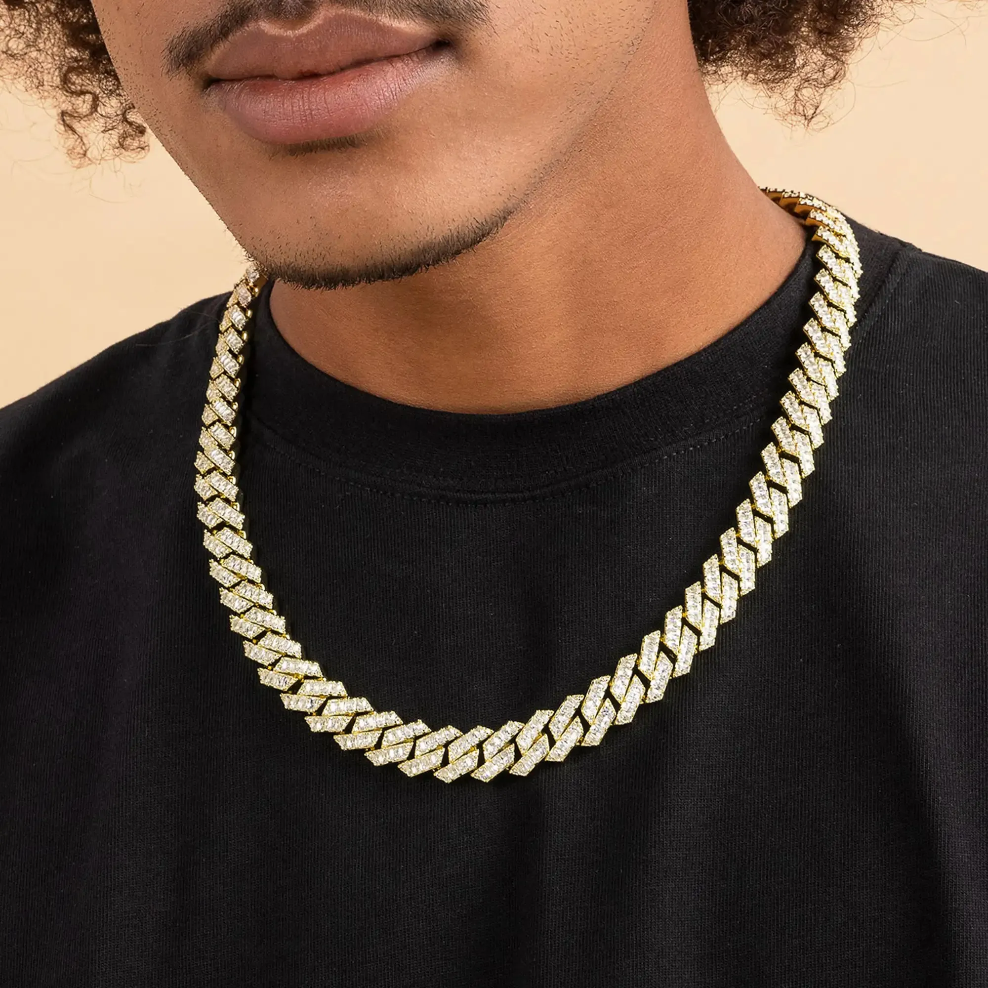 Emerald Cut Prong Cuban Link Chain