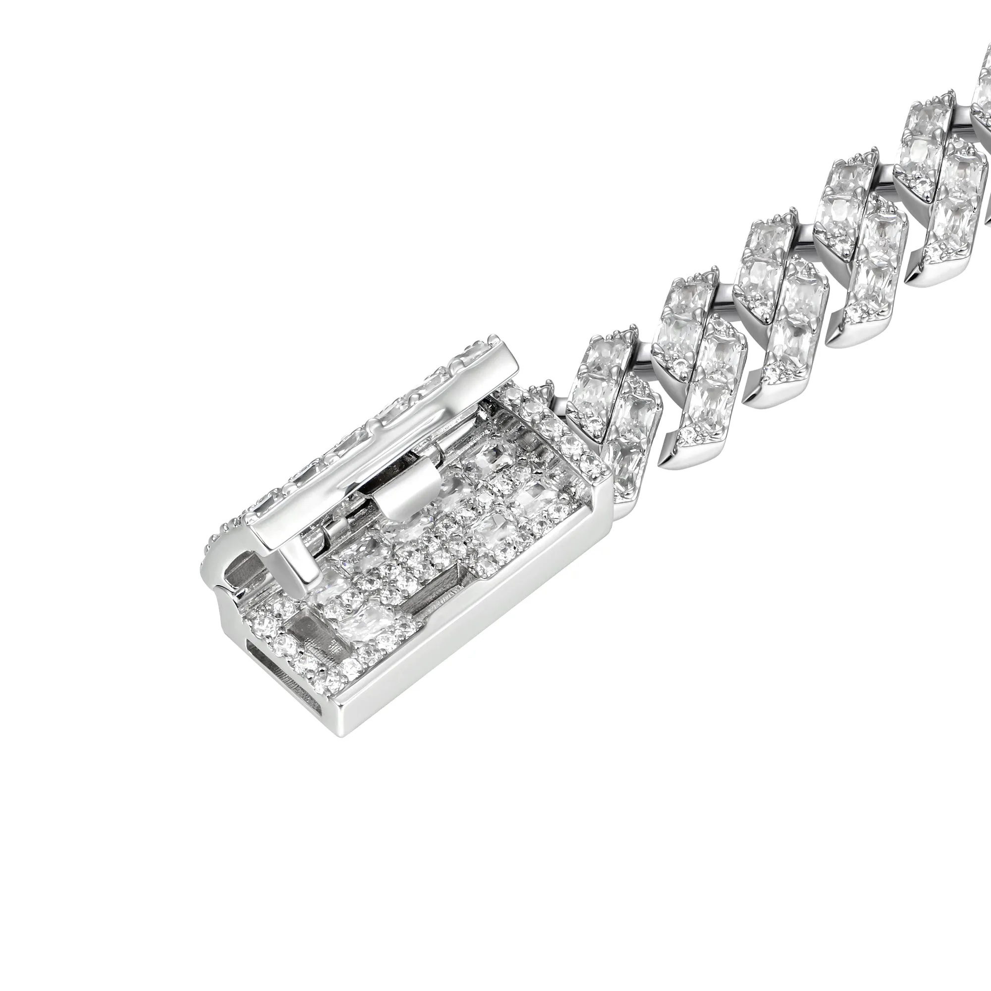 Emerald Cut Prong Cuban Link Chain