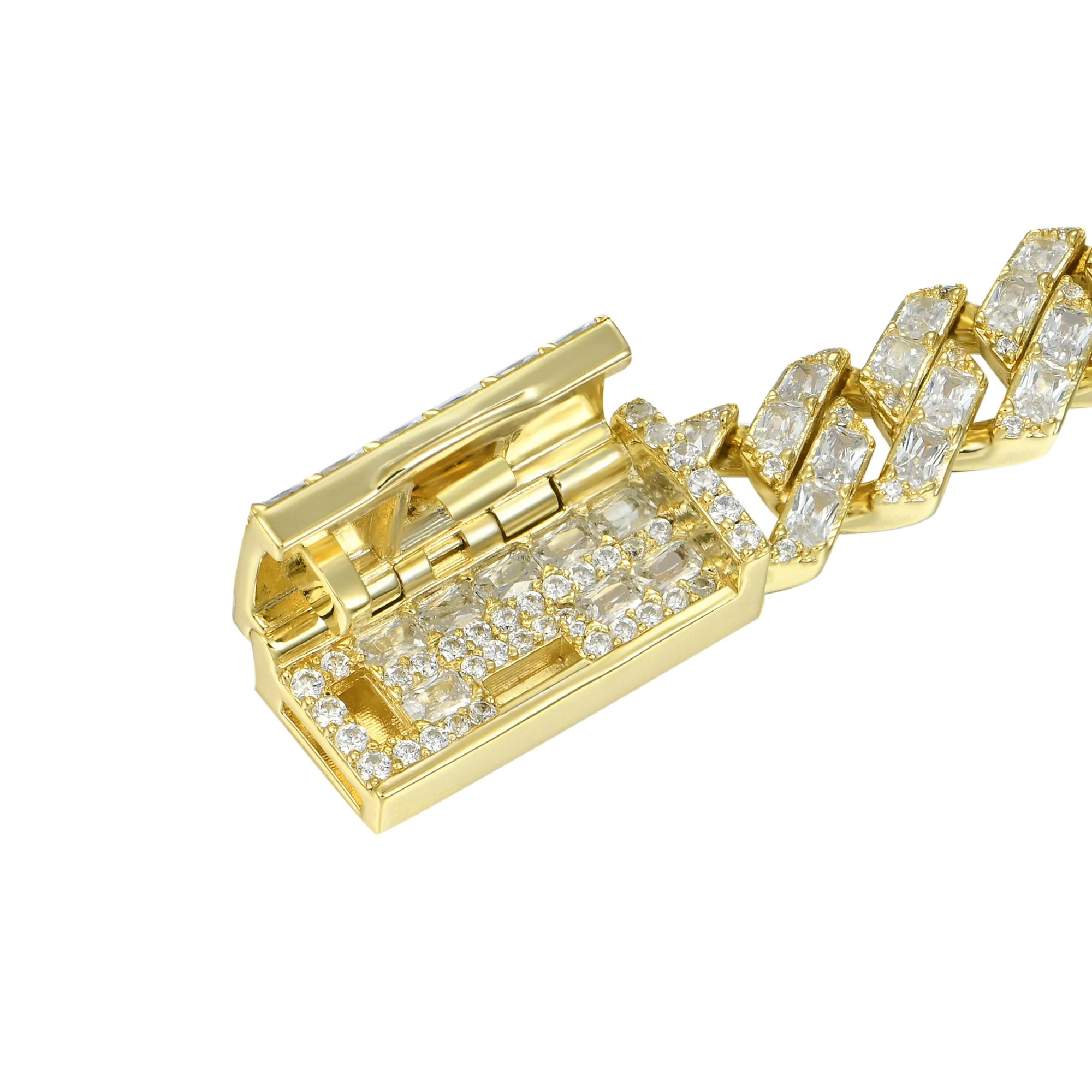 Emerald Cut Prong Cuban Link Chain