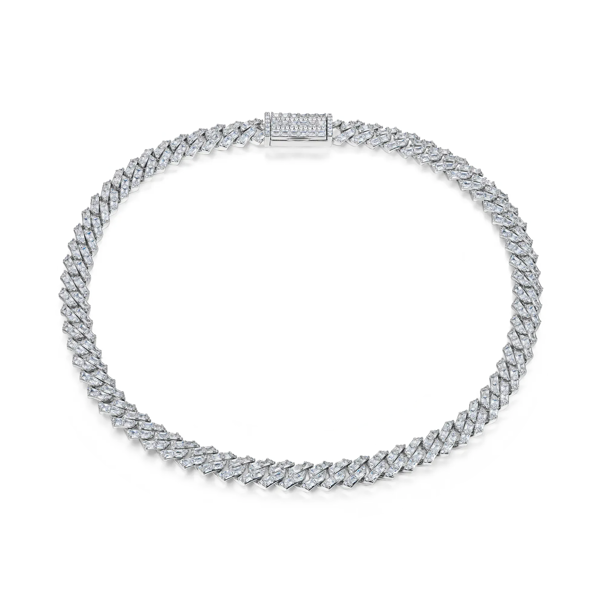Emerald Cut Prong Cuban Link Chain