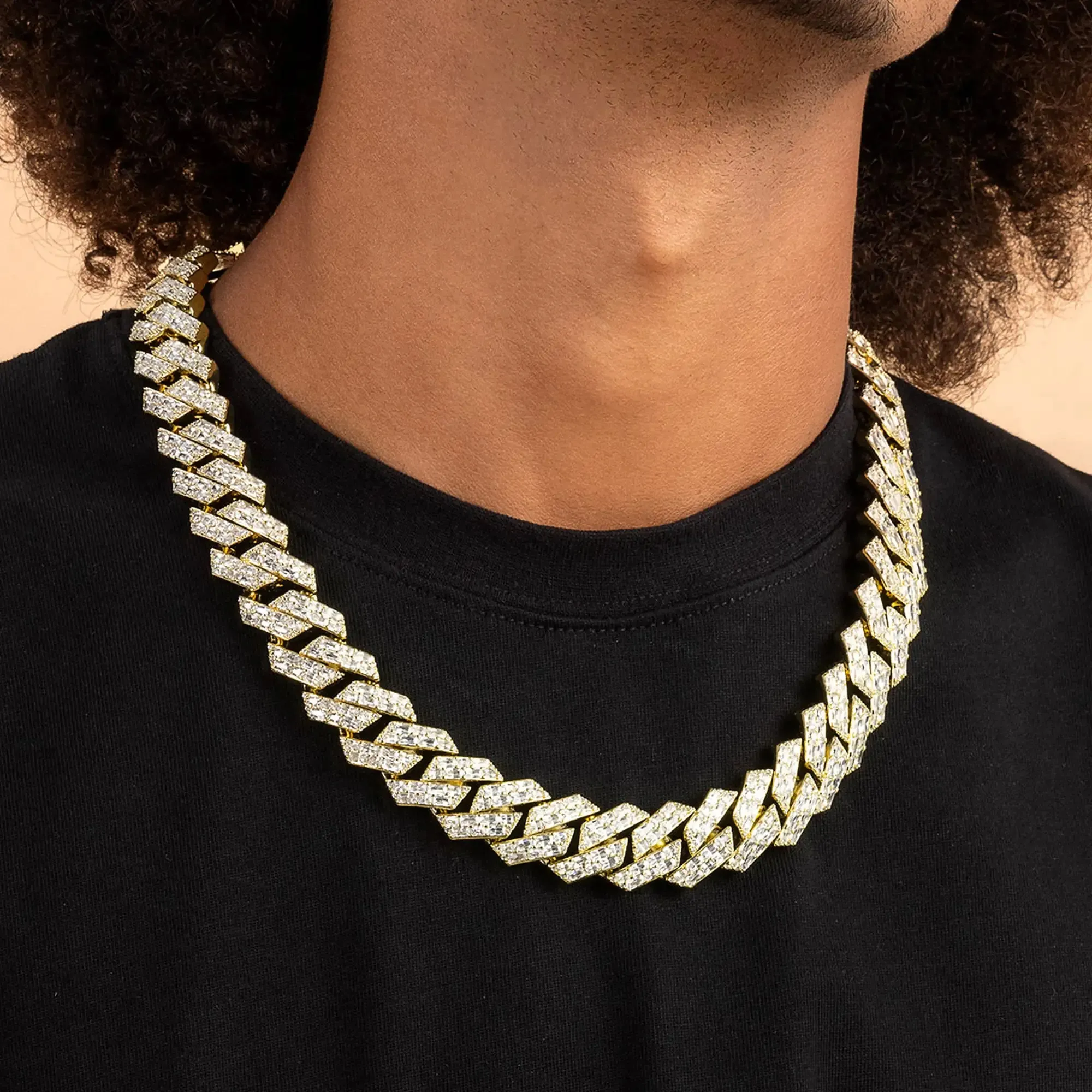 Emerald Cut Prong Cuban Link Chain