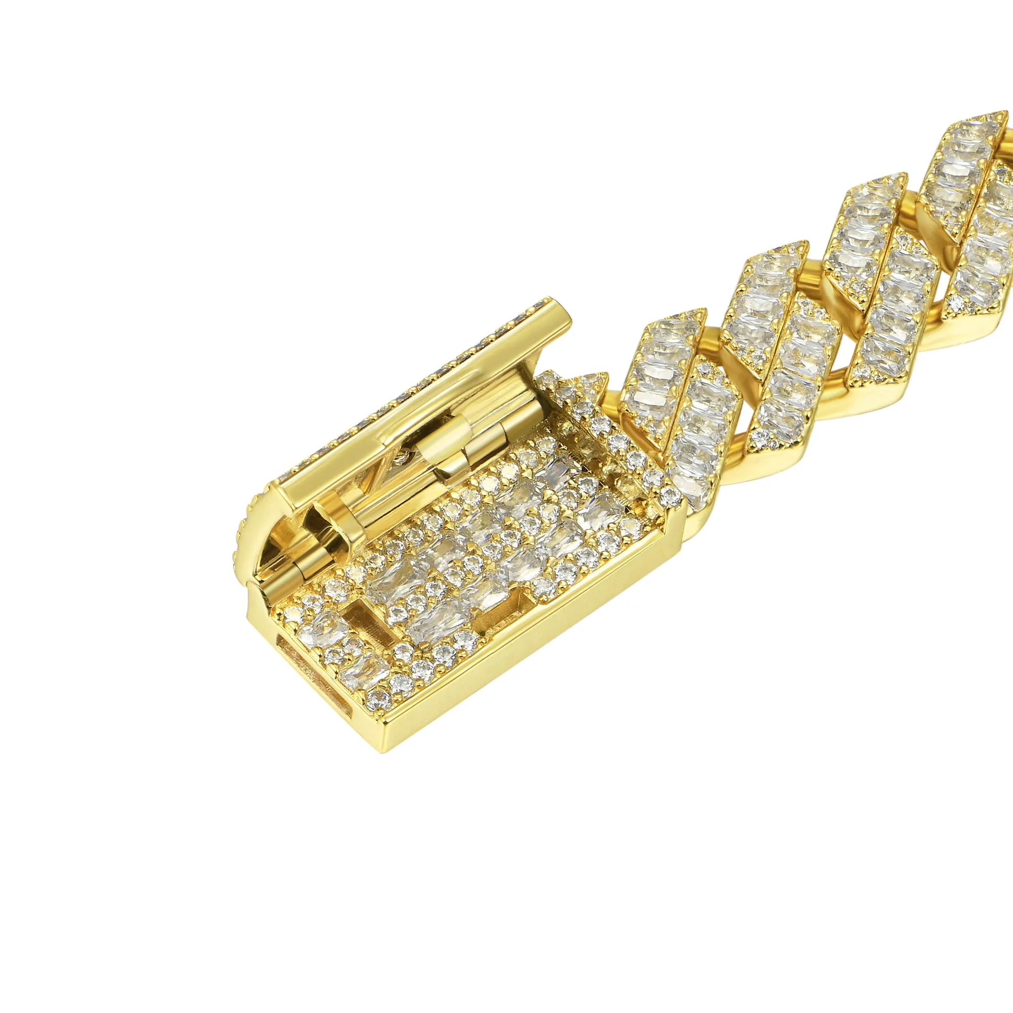 Emerald Cut Prong Cuban Link Chain
