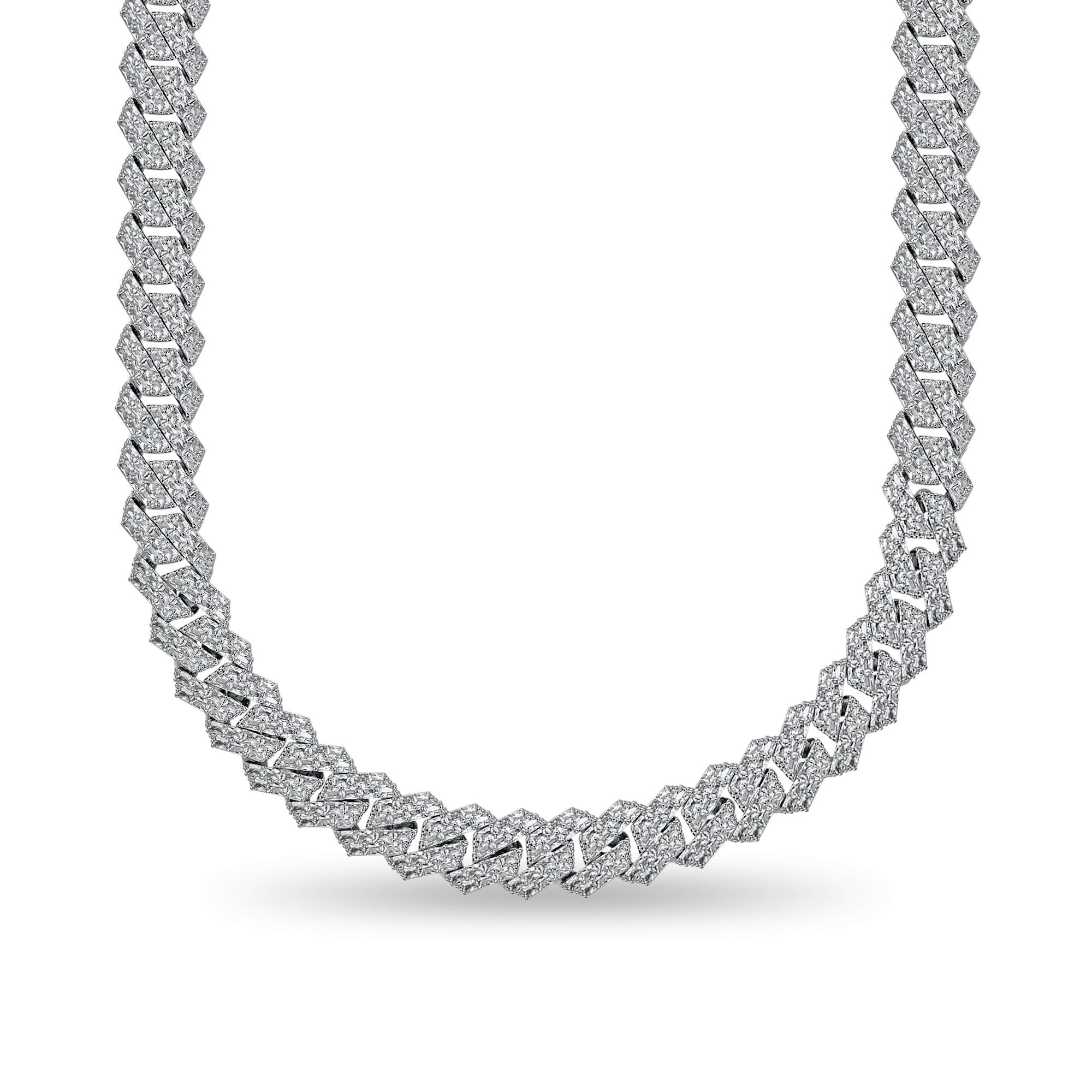 Emerald Cut Prong Cuban Link Chain
