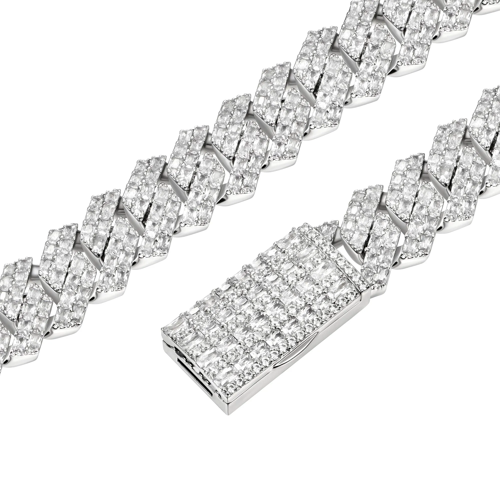 Emerald Cut Prong Cuban Link Chain