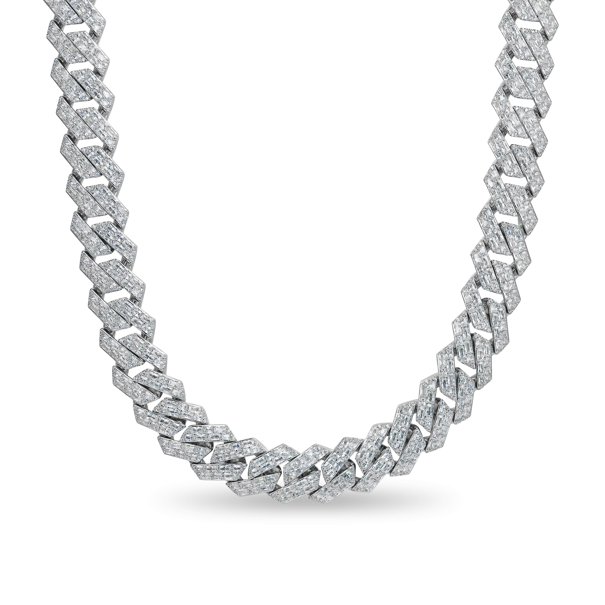 Emerald Cut Prong Cuban Link Chain