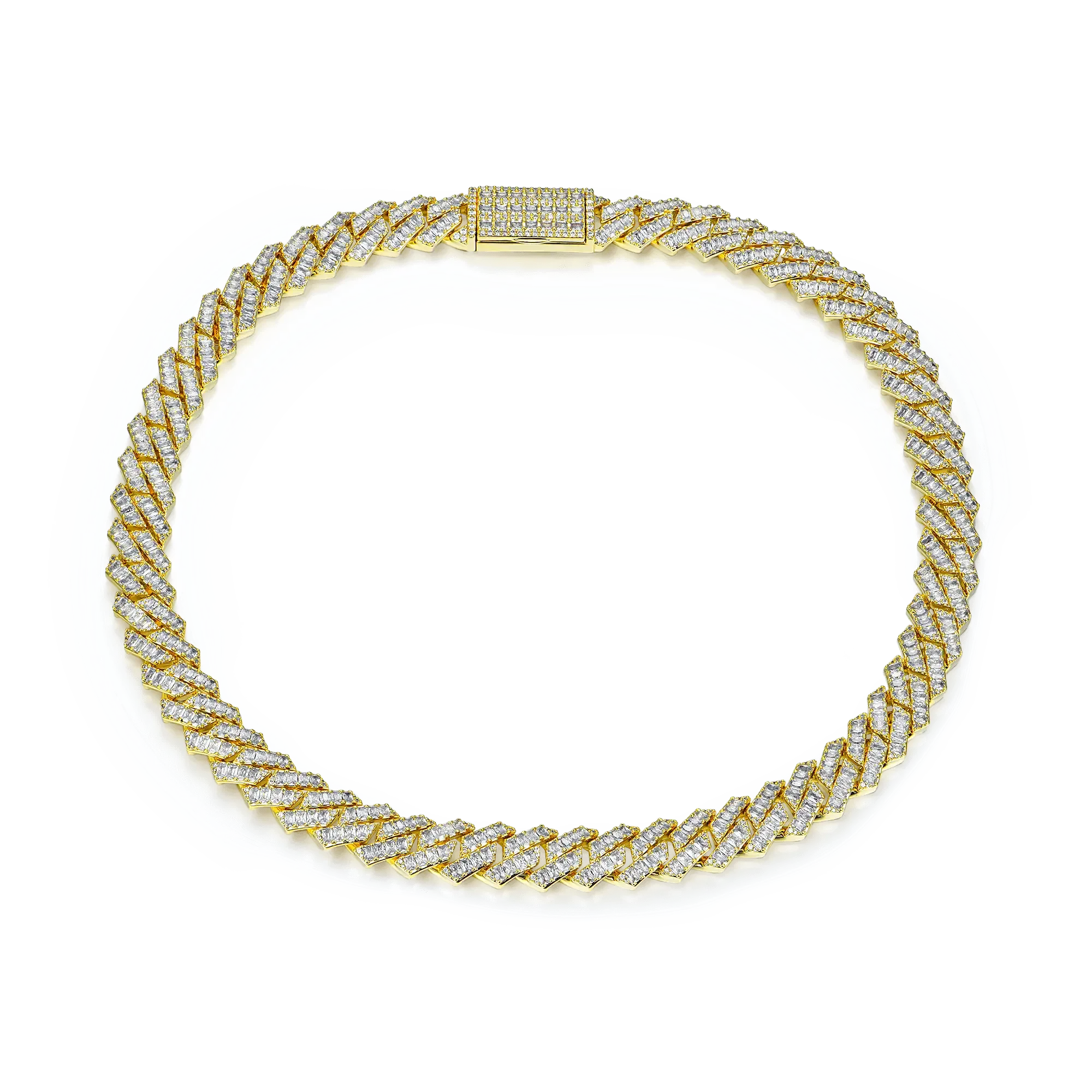 Emerald Cut Prong Cuban Link Chain
