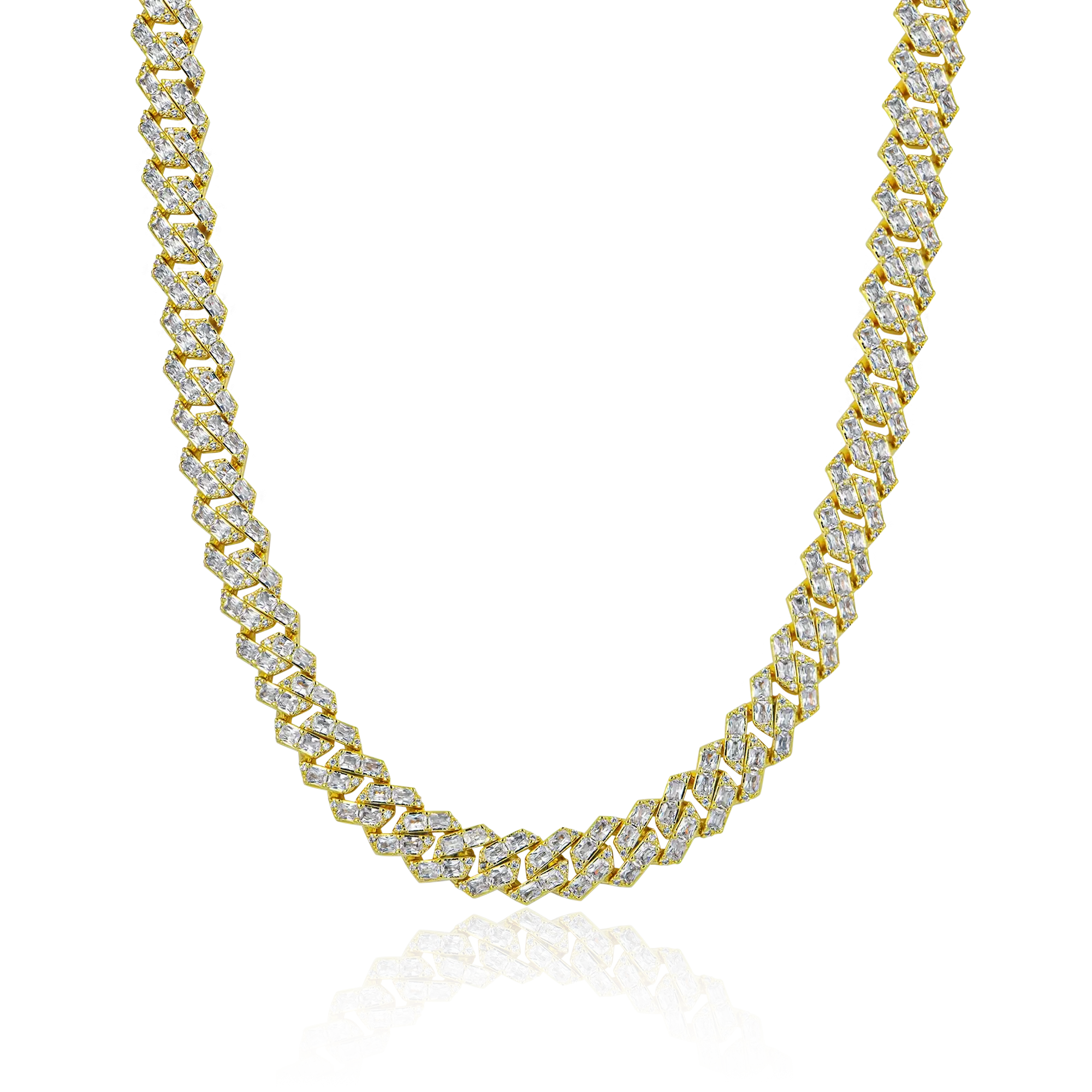 Emerald Cut Prong Cuban Link Chain