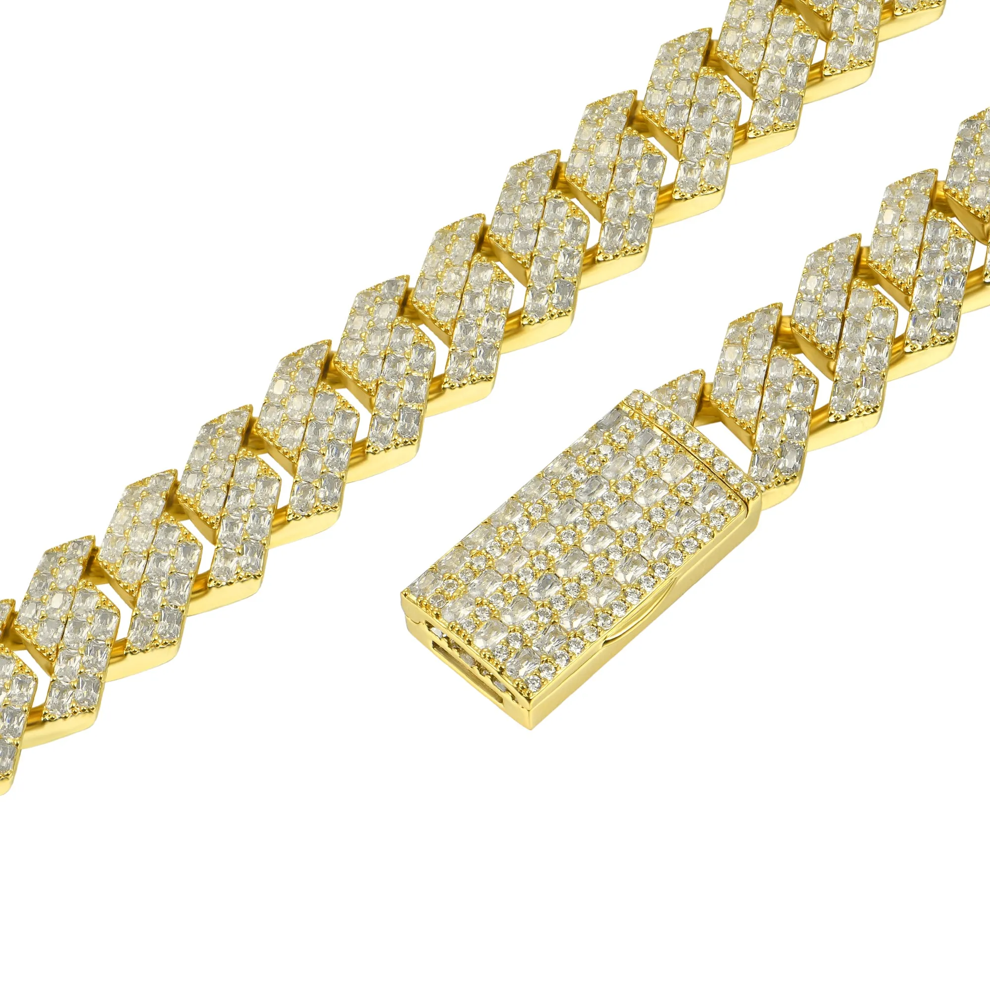 Emerald Cut Prong Cuban Link Chain