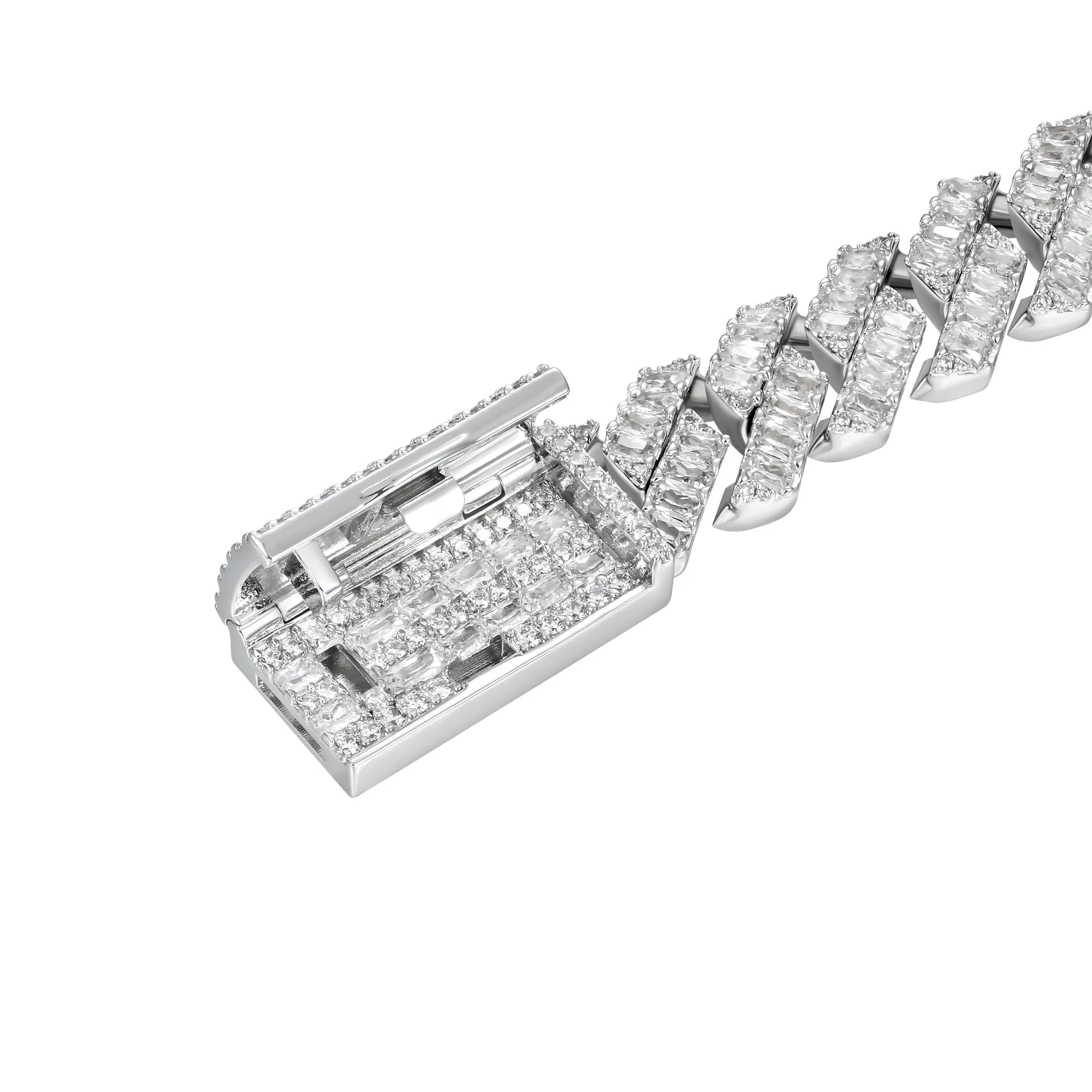 Emerald Cut Prong Cuban Link Chain