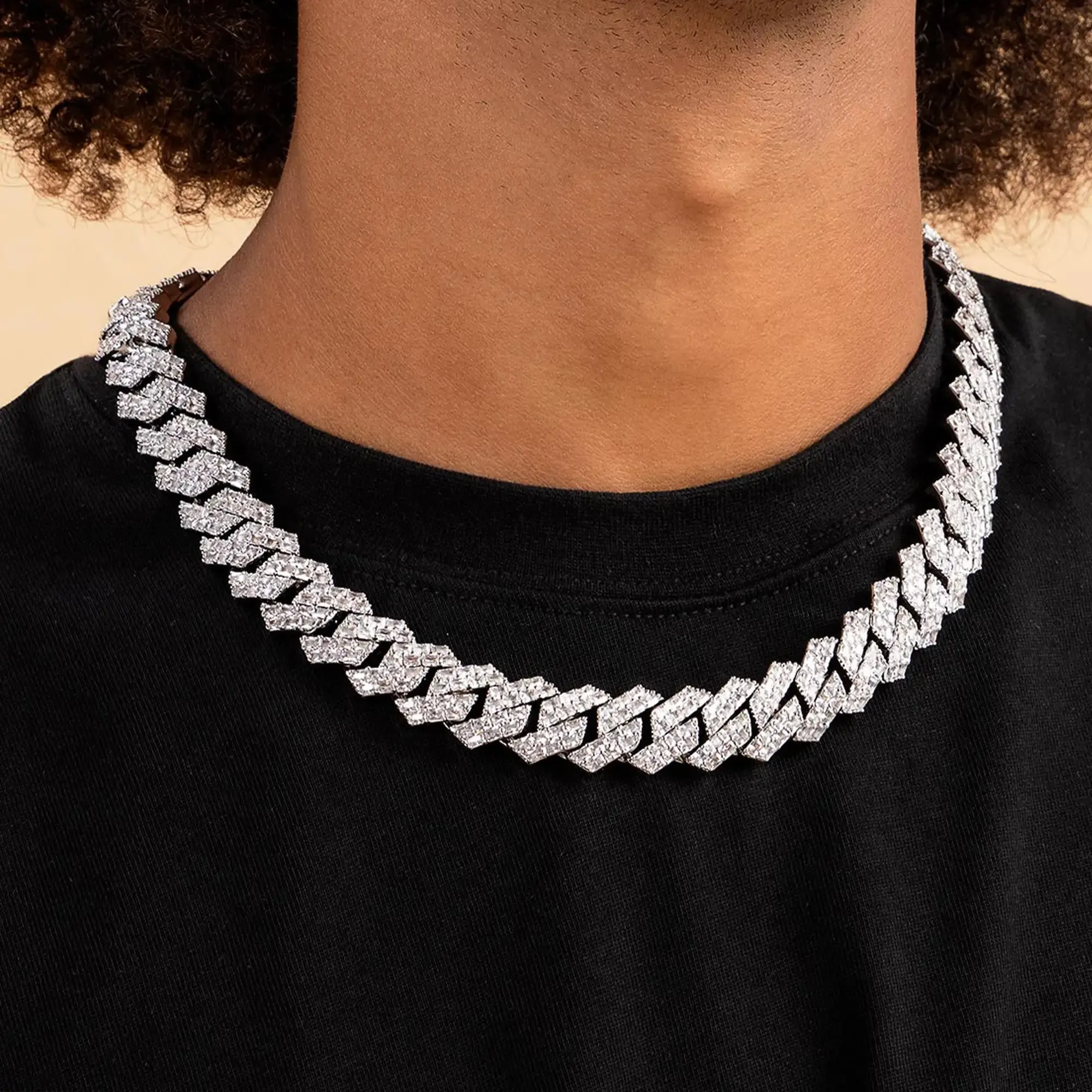 Emerald Cut Prong Cuban Link Chain