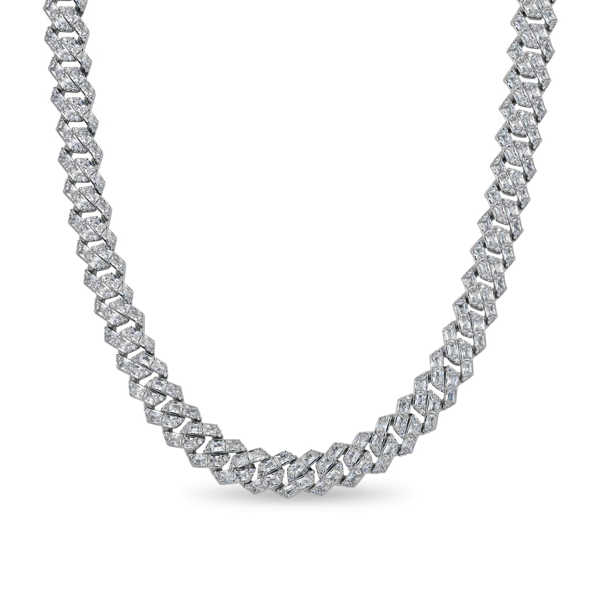 Emerald Cut Prong Cuban Link Chain