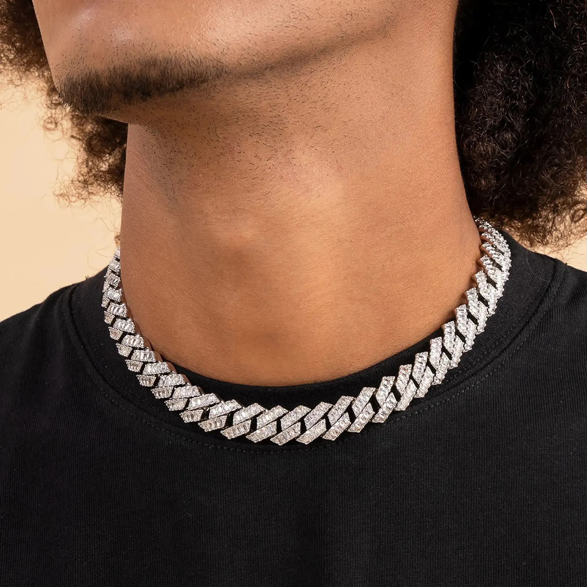 Emerald Cut Prong Cuban Link Chain