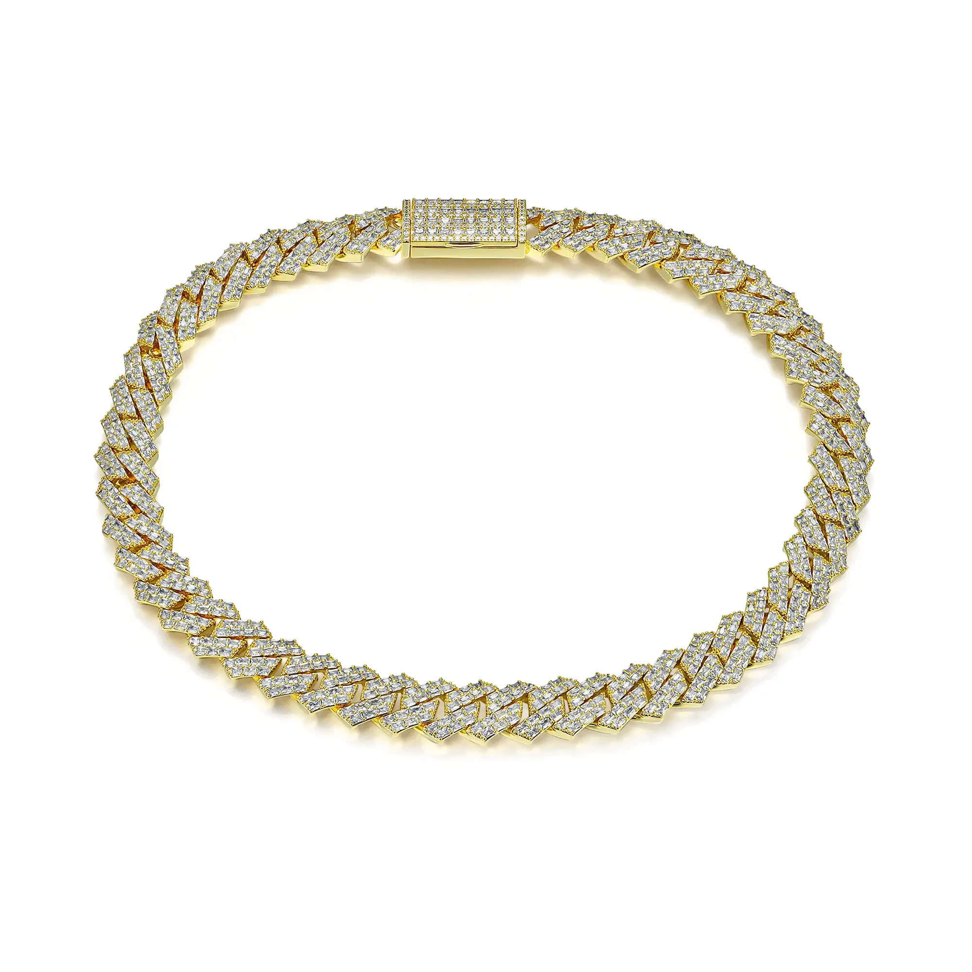 Emerald Cut Prong Cuban Link Chain
