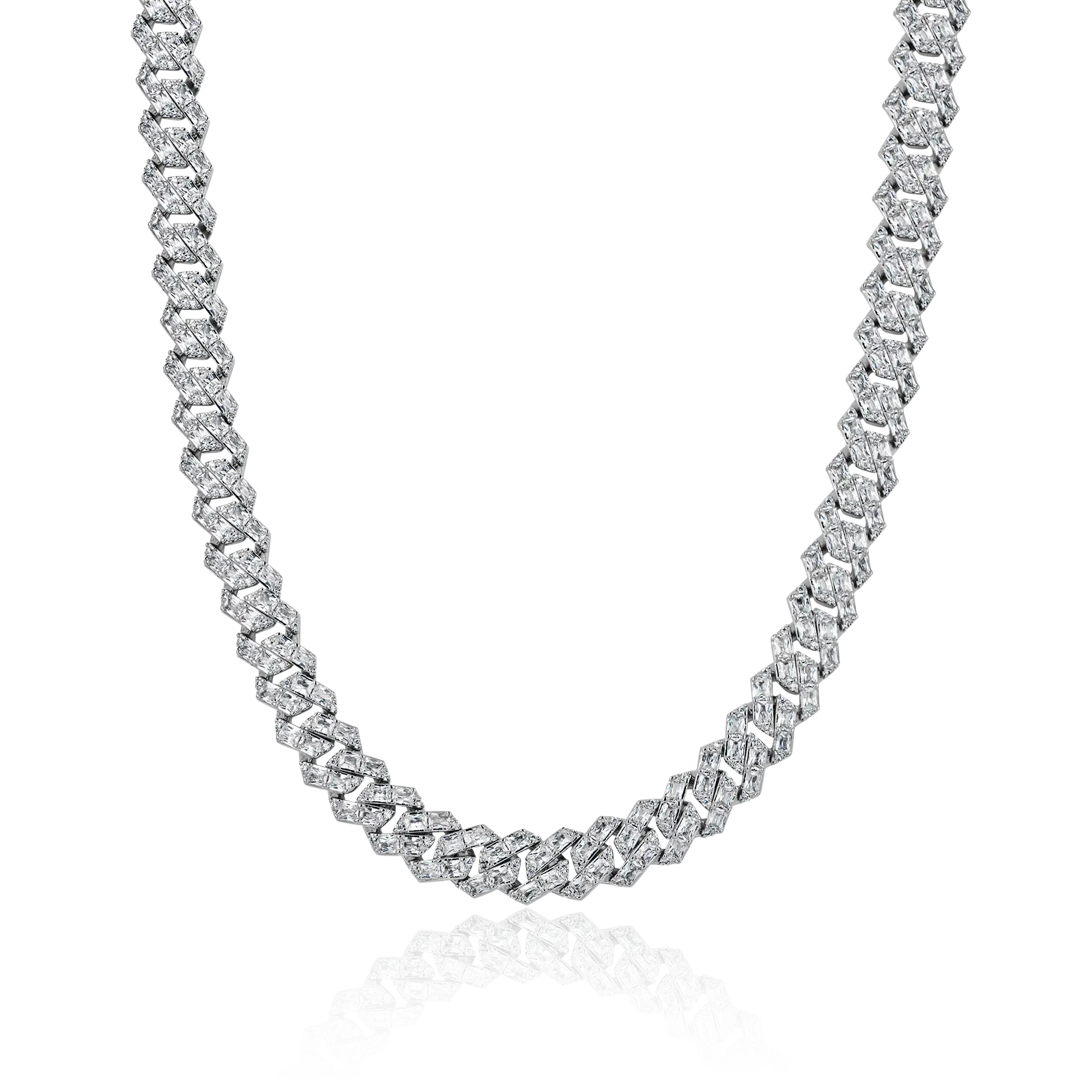 Emerald Cut Prong Cuban Link Chain