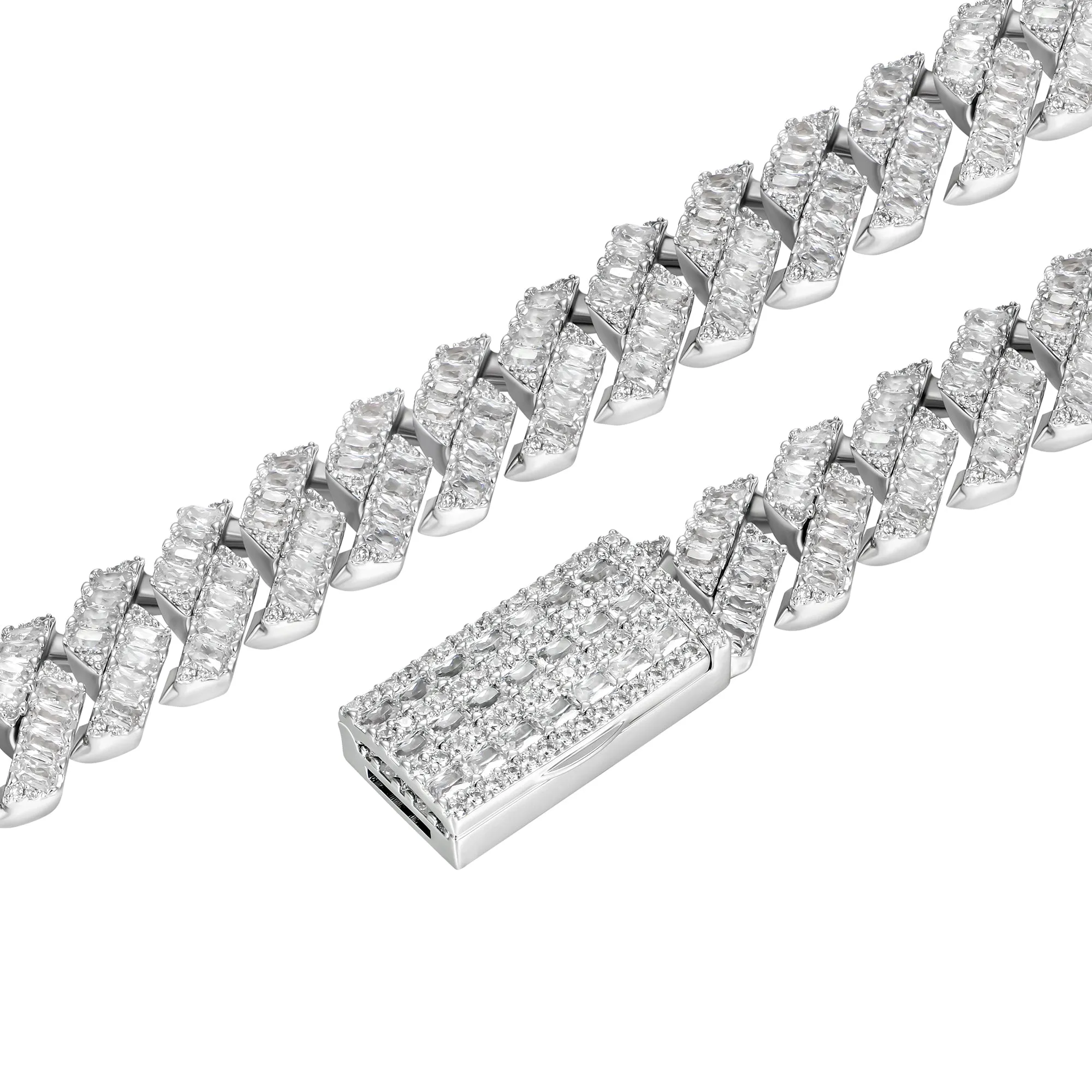 Emerald Cut Prong Cuban Link Chain