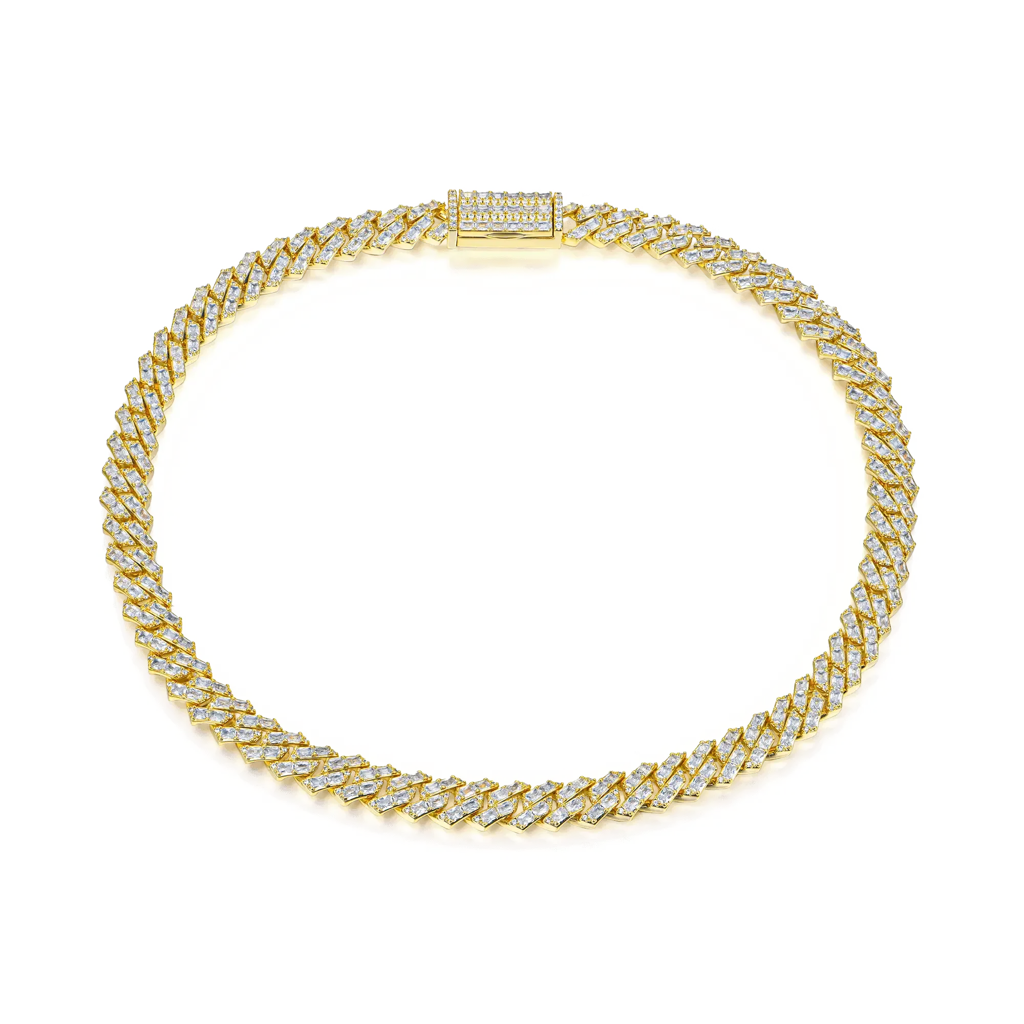 Emerald Cut Prong Cuban Link Chain