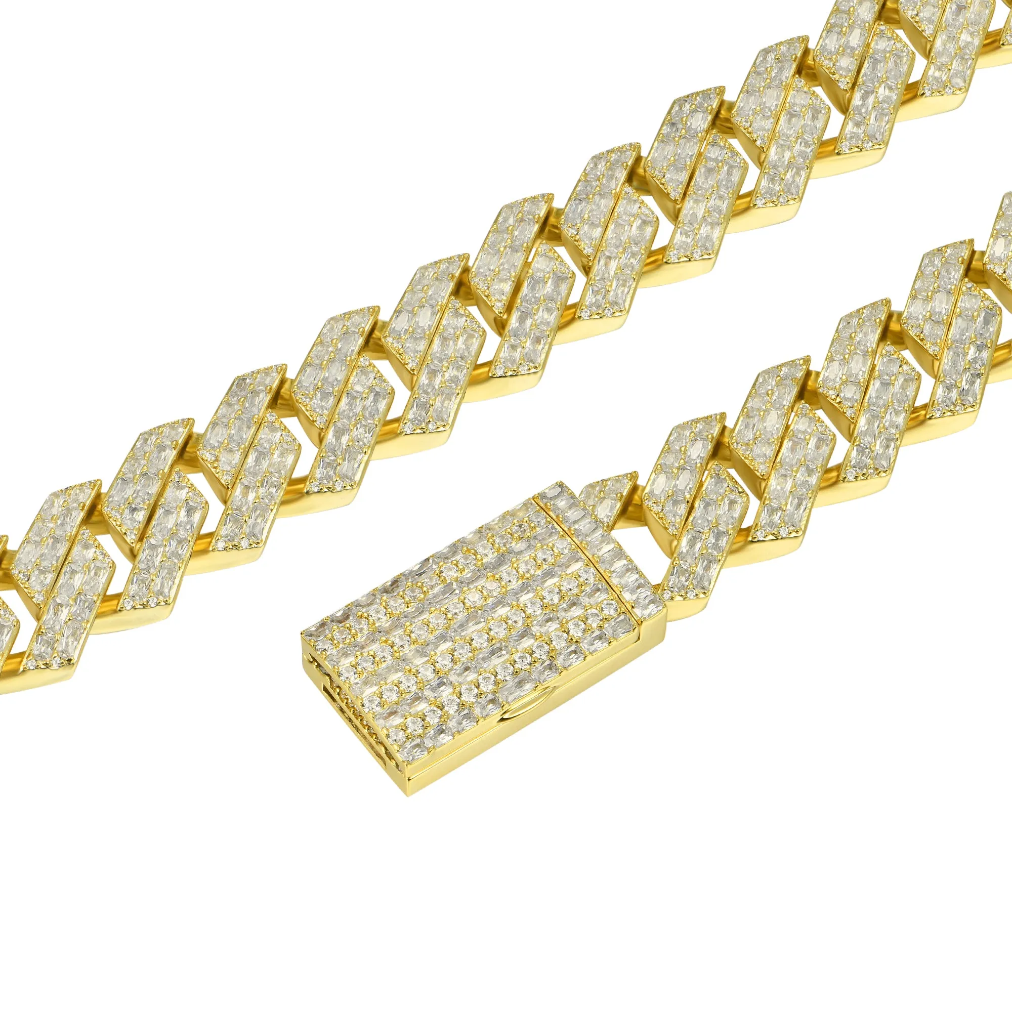 Emerald Cut Prong Cuban Link Chain