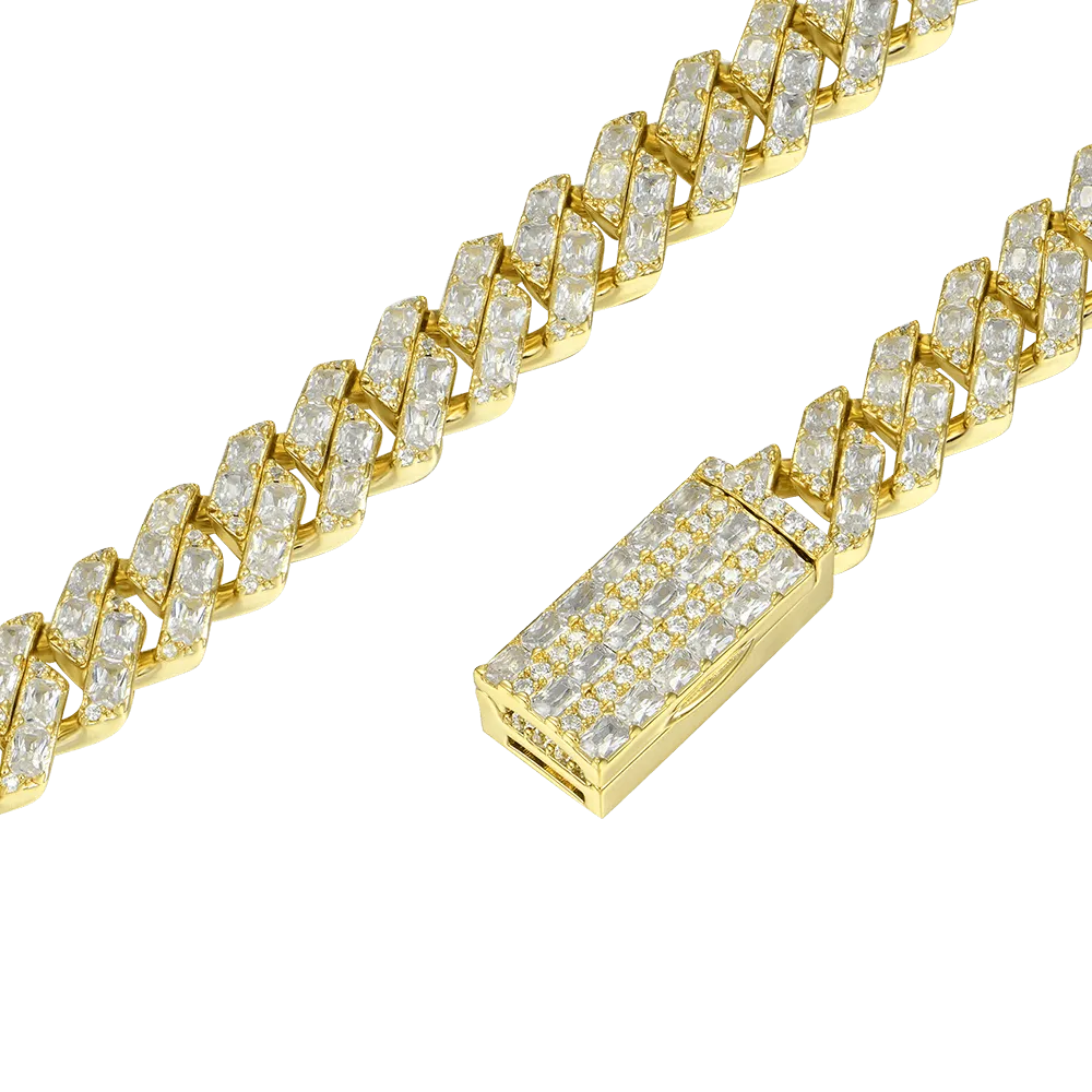 Emerald Cut Prong Cuban Link Chain