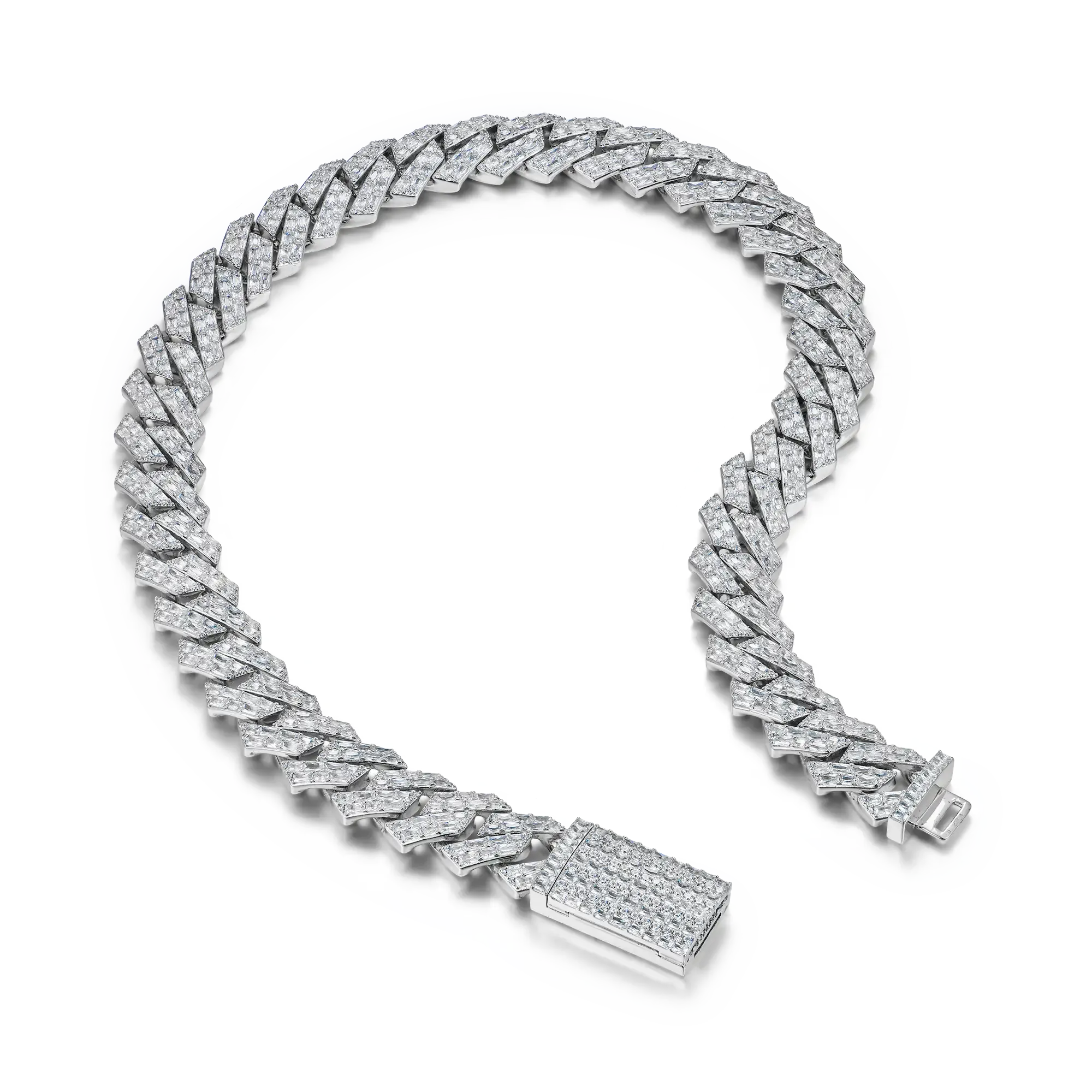 Emerald Cut Prong Cuban Link Chain
