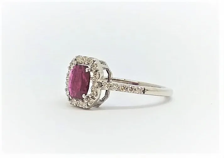 Emerald Cut Ruby and Diamond Halo Ring AD NO.-2151