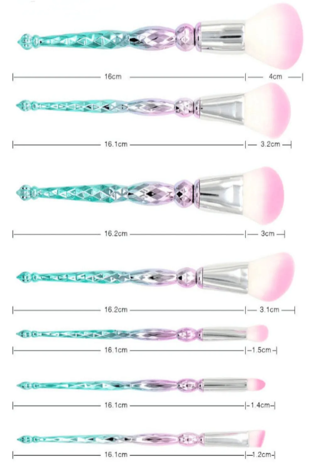 Emerald Diamond Makeup Brush Set - 7 Pack