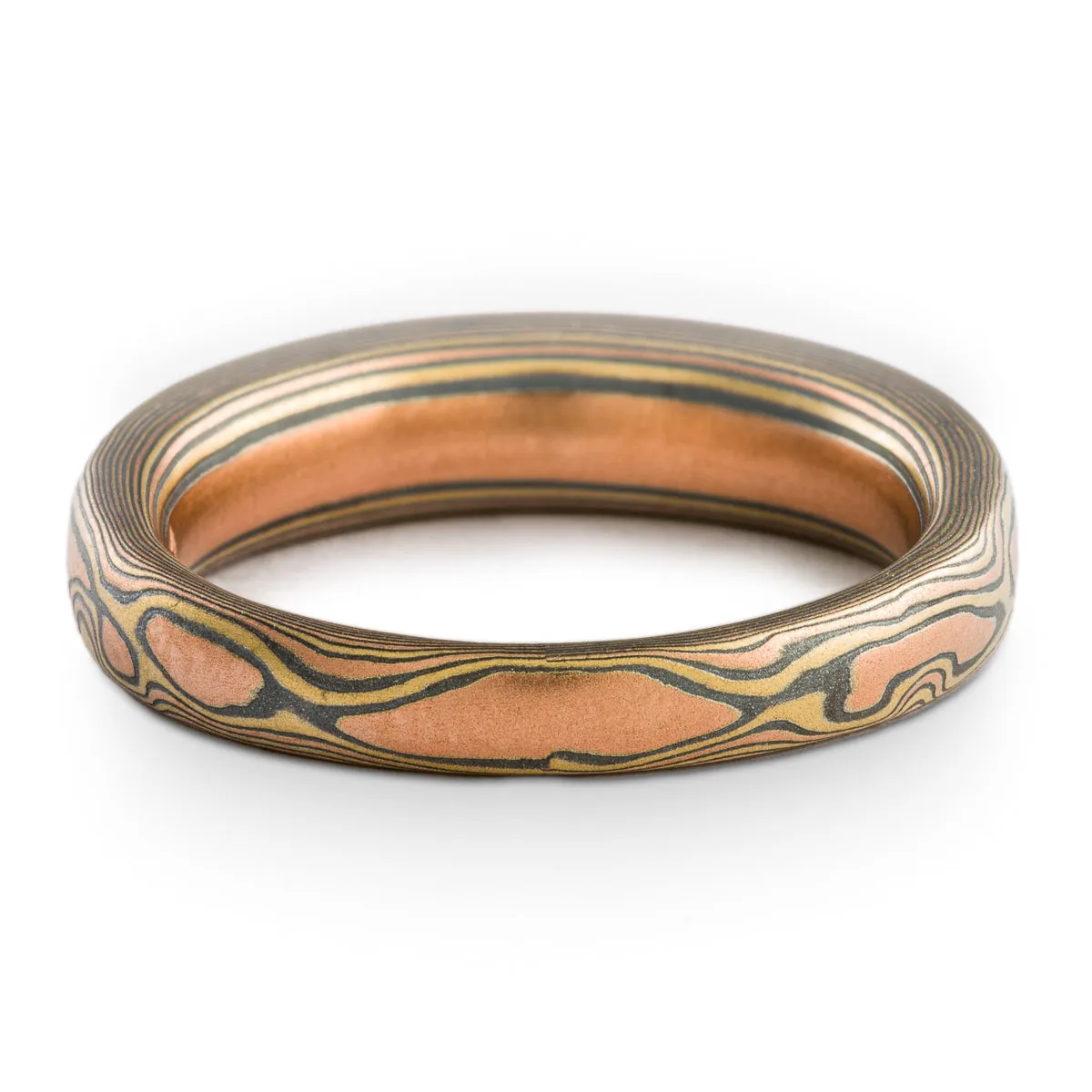 Enchanted Woods Mokume Gane Engagement Ring or Band in Woodgrain Pattern with Channel Set Blue Sapphires