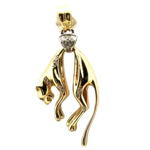 Estate Diamond Panther Pendant in 18K Yellow Gold