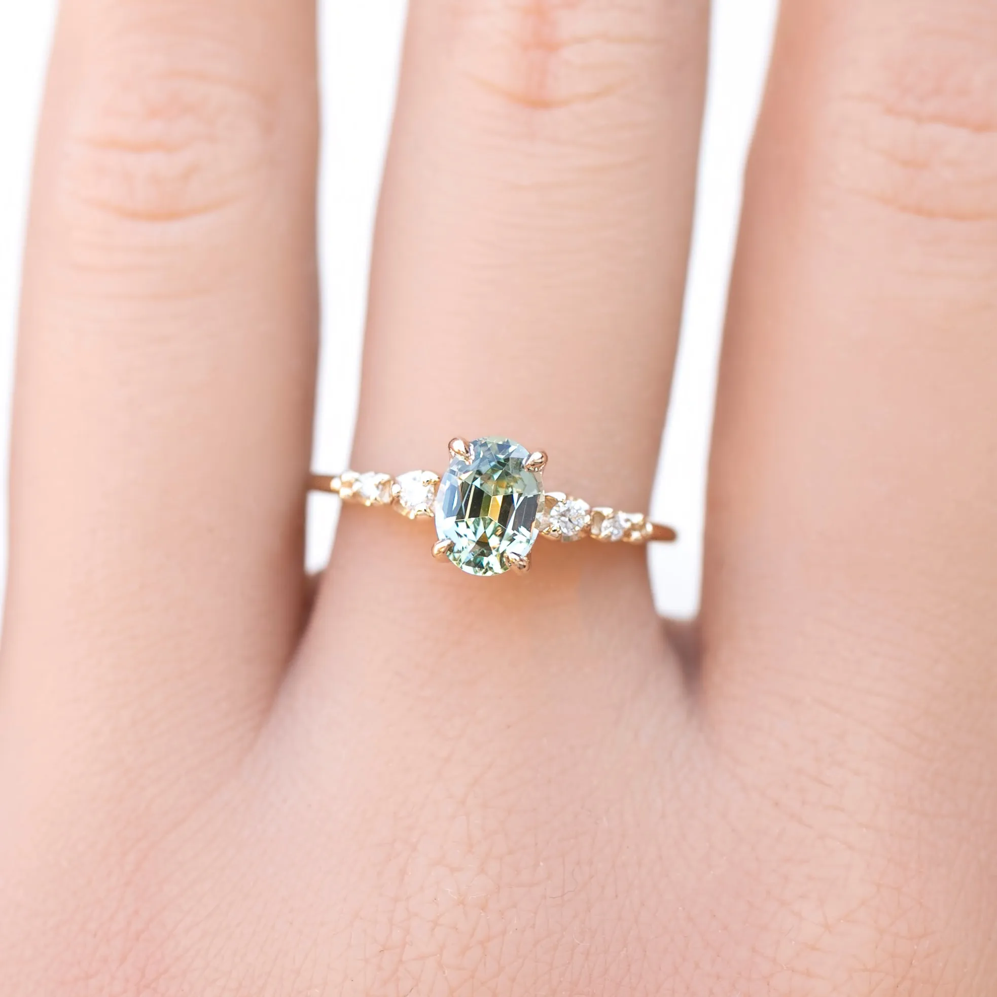 Estel Fleur Four Prongs Ring, Mint Green Montana Sapphire, 14k Yellow Gold (One of a kind)