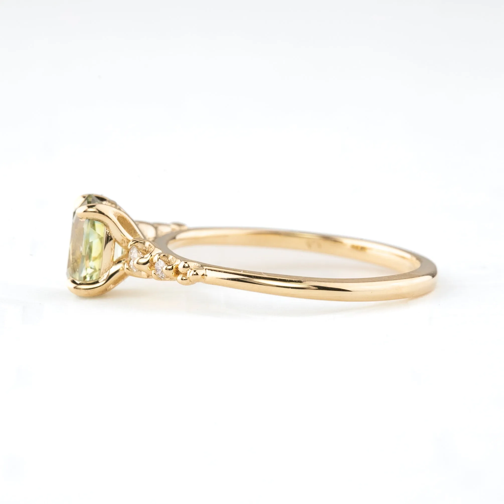 Estel Fleur Four Prongs Ring, Mint Green Montana Sapphire, 14k Yellow Gold (One of a kind)