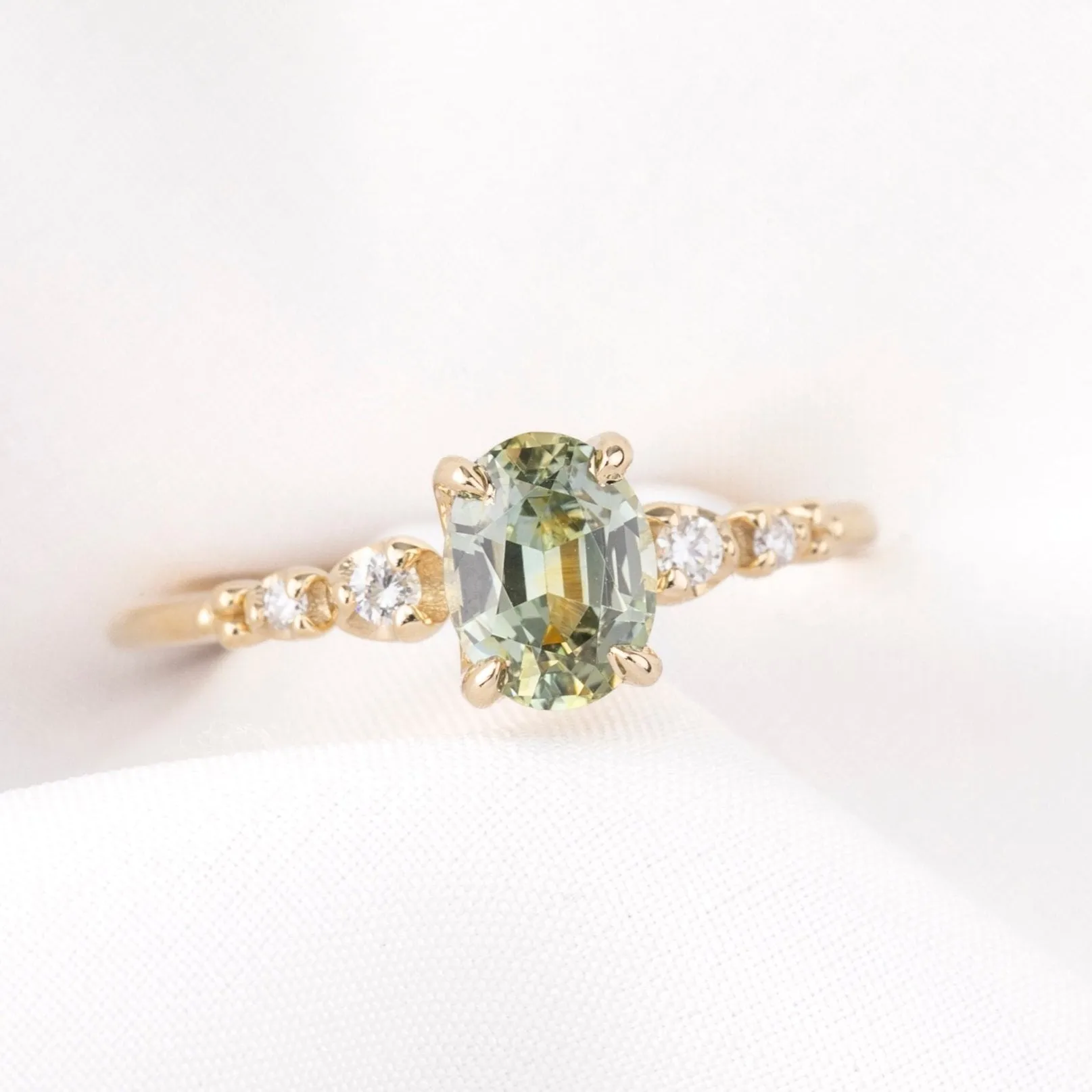 Estel Fleur Four Prongs Ring, Mint Green Montana Sapphire, 14k Yellow Gold (One of a kind)