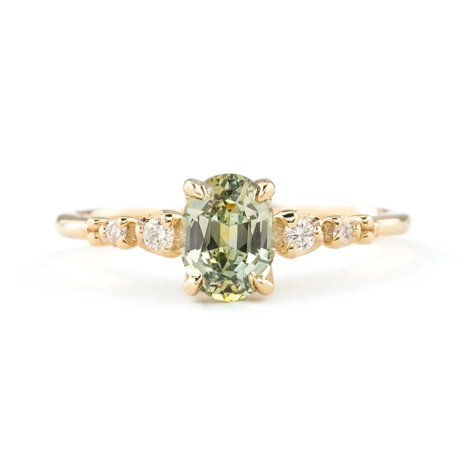 Estel Fleur Four Prongs Ring, Mint Green Montana Sapphire, 14k Yellow Gold (One of a kind)