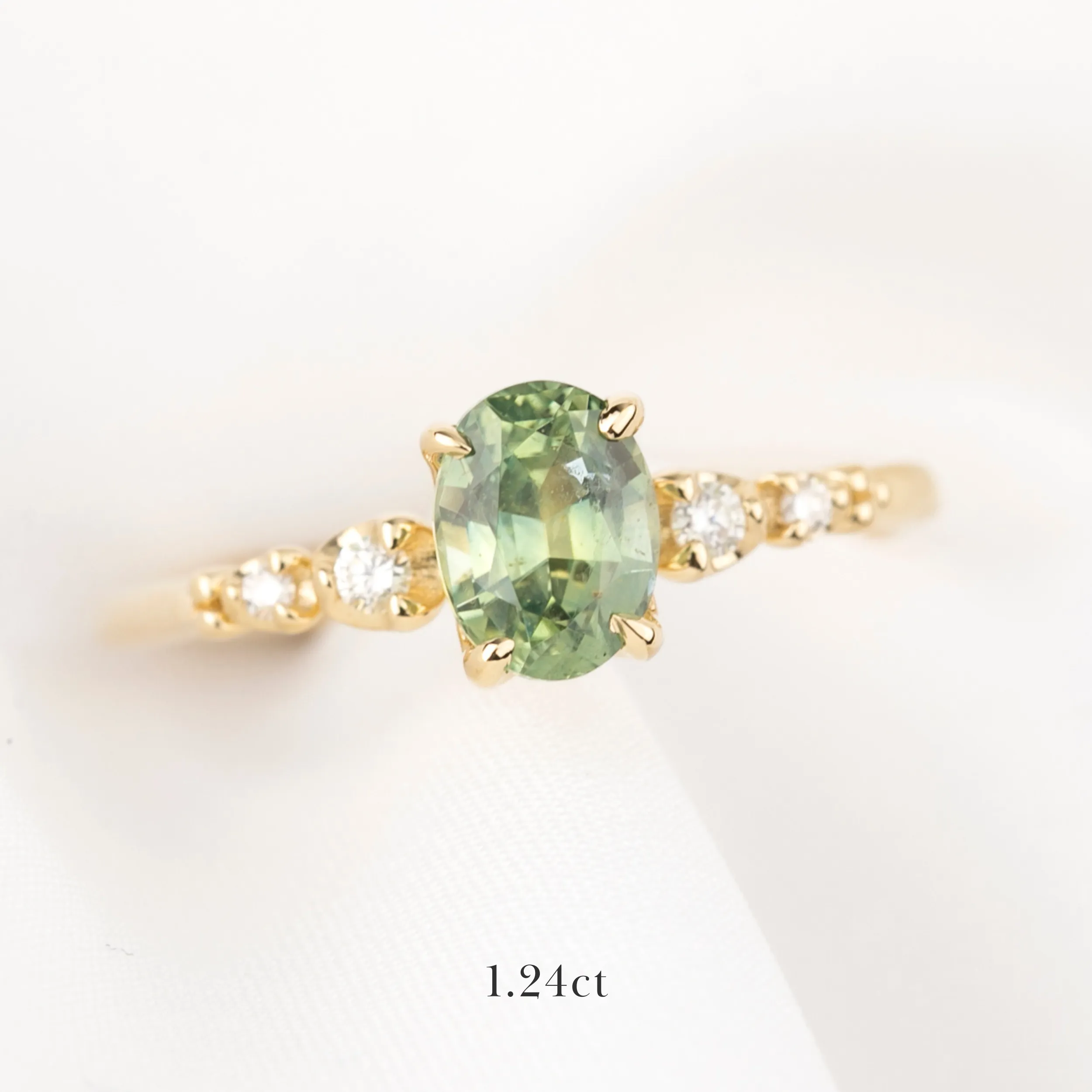 Estel Fleur Four Prongs Ring, Mint Green Montana Sapphire, 14k Yellow Gold (One of a kind)