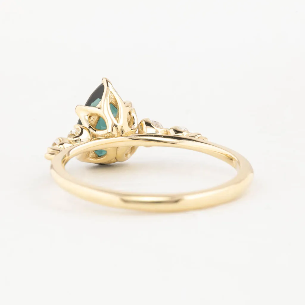 Estel Fleur Ring Peacock Green Pear Tourmaline, 14K Yellow Gold (One of a kind)