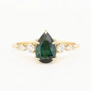 Estel Fleur Ring Peacock Green Pear Tourmaline, 14K Yellow Gold (One of a kind)