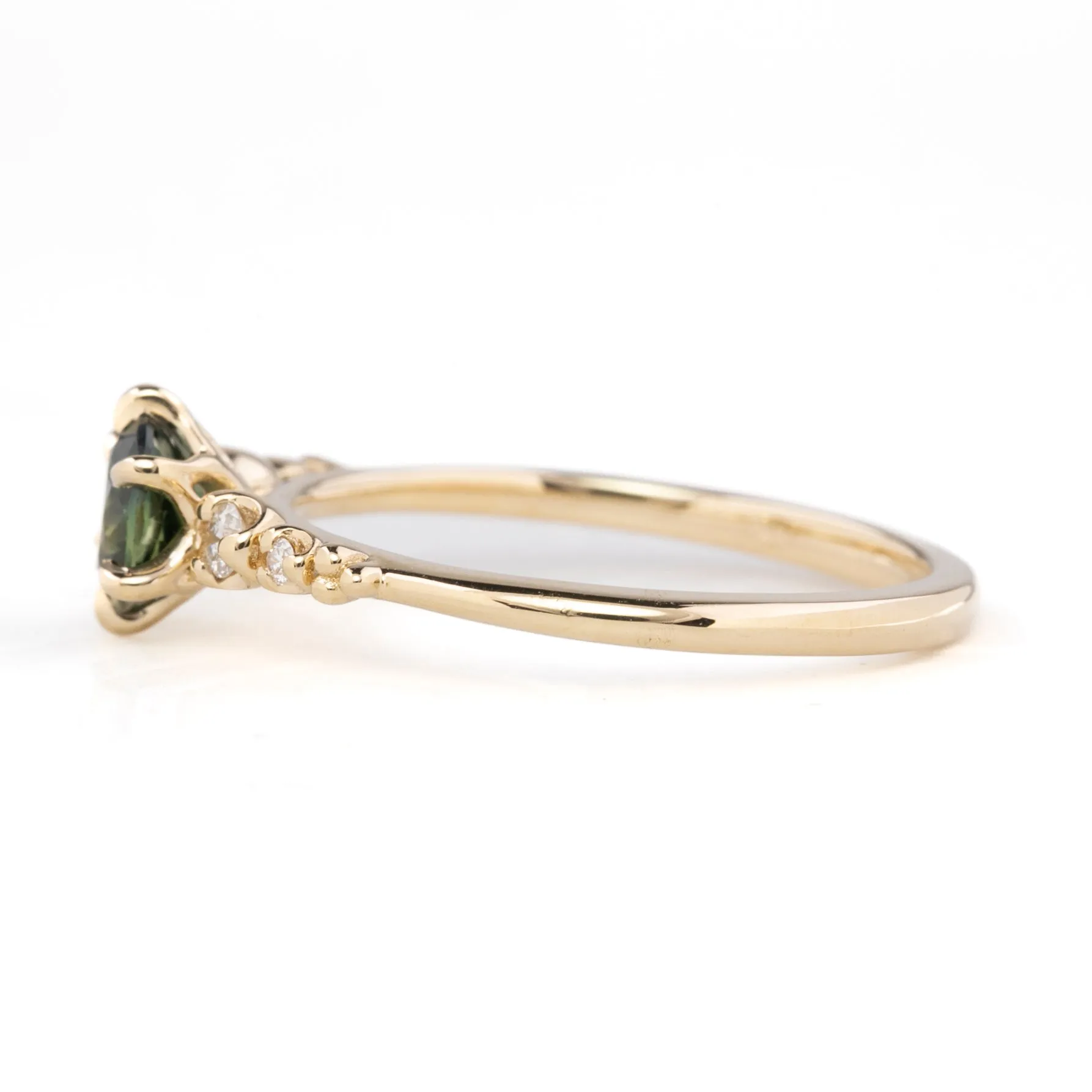 Estel Fleur Six Prongs Ring 0.76ct Green Australia Sapphire, 14k Yellow Gold (One of a kind)
